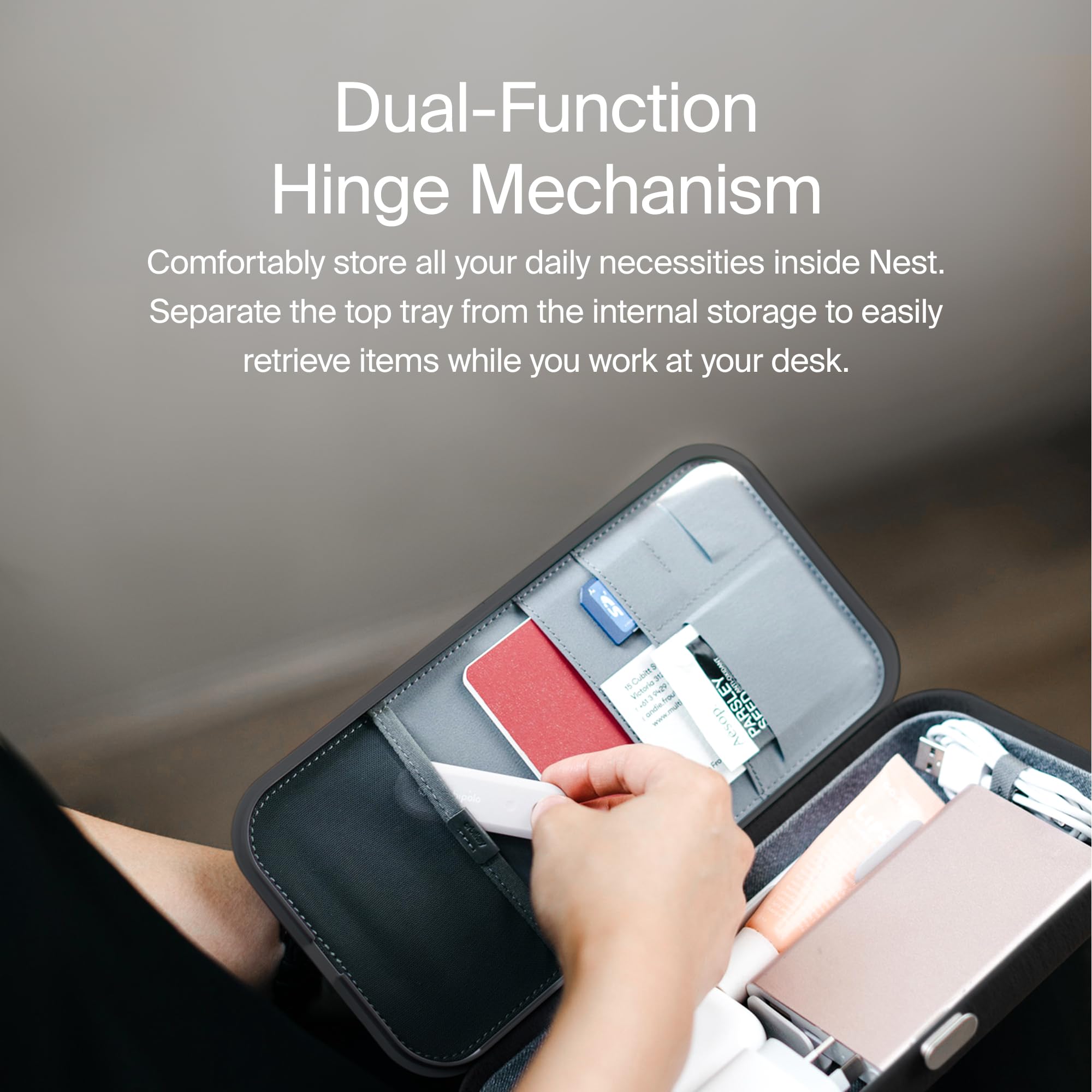 Orbitkey Nest - Premium Portable Desk Organizer with Wireless Charger | Customizable Polycarbonate & Nylon Case | Durable Zinc Alloy Frame | 9.5x4.7x1.6 Inches (Black) | Perfect for Office, Home & Travel Organization