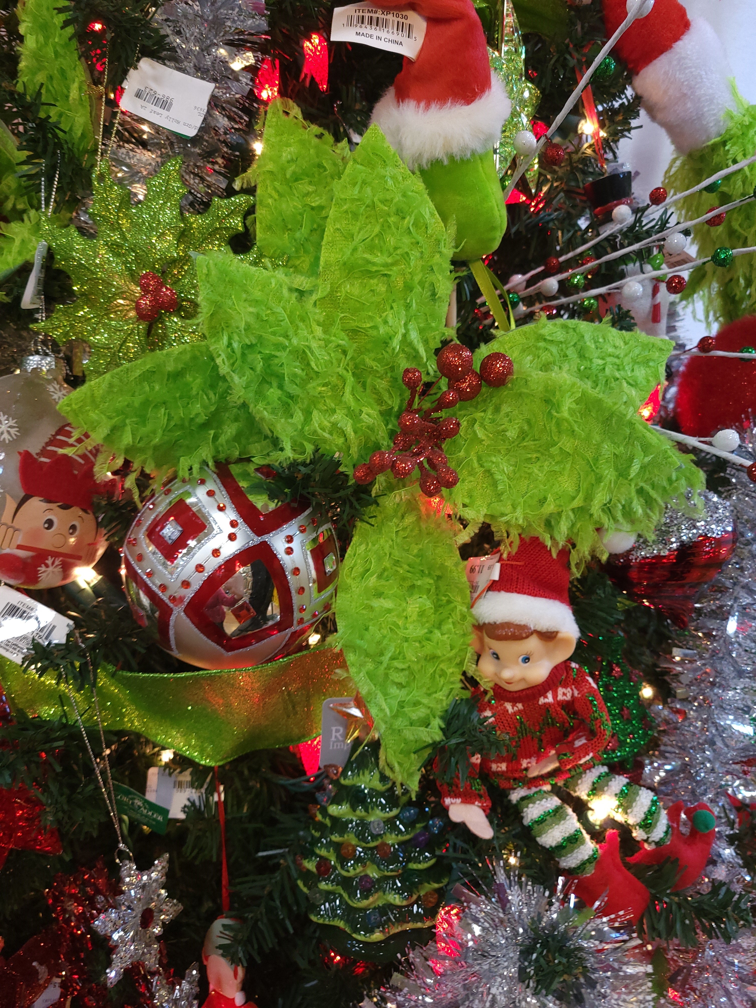 13 Furry Lime Green & Red Poinsettia Floral Spray - Christmas Holiday Decor for Home, Parties, and Wedding Centerpieces