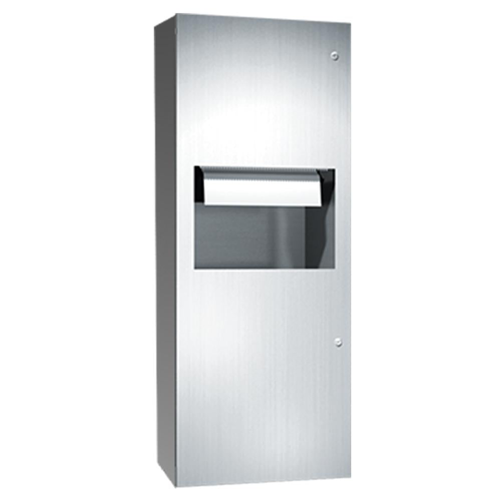 Simplicity Automatic Roll Paper Towel Dispenser & Waste Receptacle - Surface Mounted Satin Finish (ASI 64696AC 9) - Ideal for Restrooms, Kitchens, and Commercial Spaces