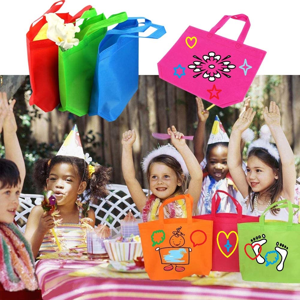 King's Deal 18-Pack Reusable Non-Woven Tote Bags - 9 Colors for Parties & Shopping