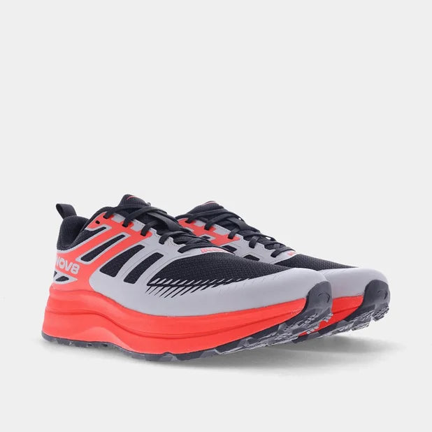 INOV8 Men's TrailFly Max Wide Trail Running Shoes - Black/Light Grey/Red - Durable & Comfortable for Hiking, Trail Running & Outdoor Adventures