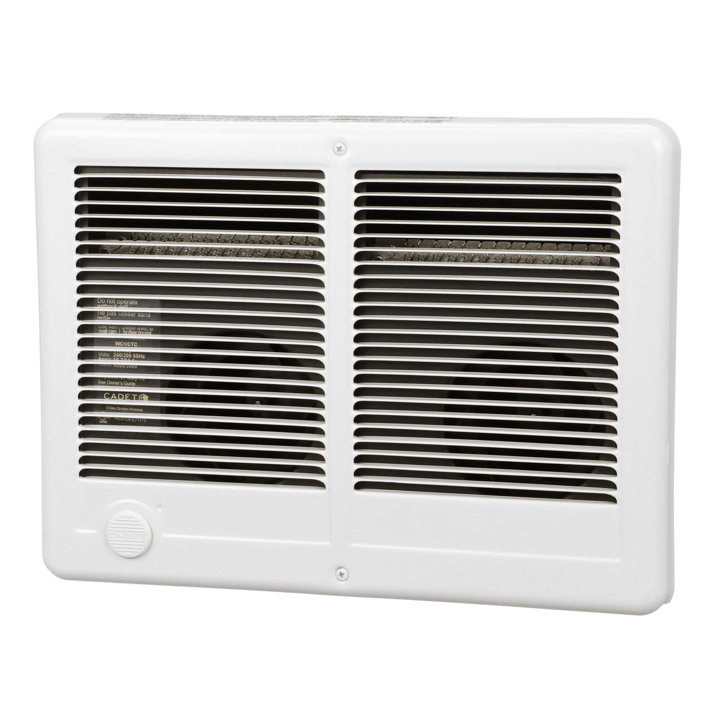Cadet Com-Pak Twin Electric Wall Heater - 10236 BTU, 240/208V, 3000/2250W, White (Model CSTC302W, Part 67545) - Perfect for Bathroom, Bedroom & Basement Heating