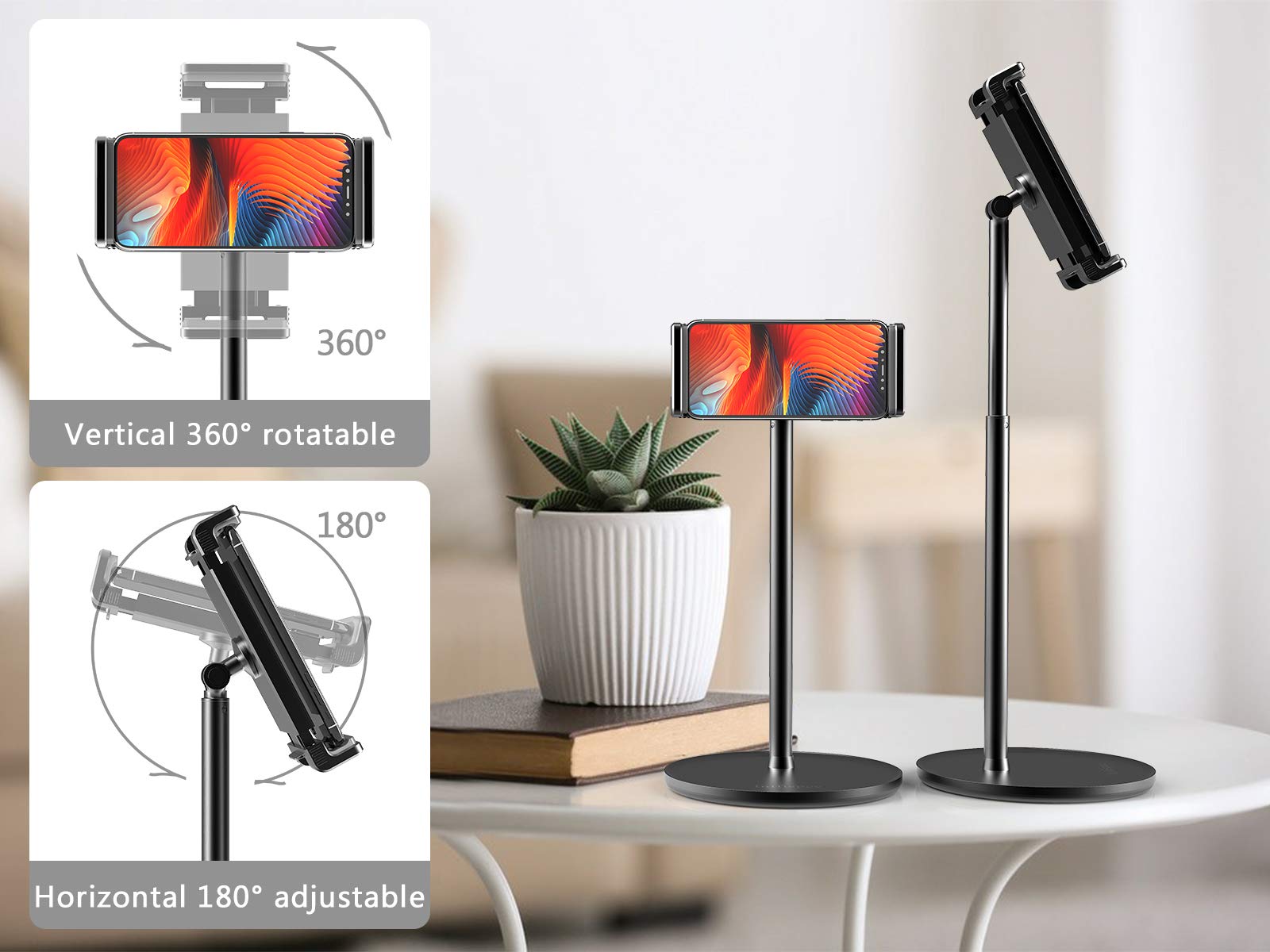 Adjustable Tablet Stand for 4.7''-13'' Screens - Multi-Angle & Height Adjustable Holder for iPad Pro 11/12.9, iPad Air/Mini, Microsoft Surface Pro - Perfect for Desk Work, Watching Movies & Video Calls