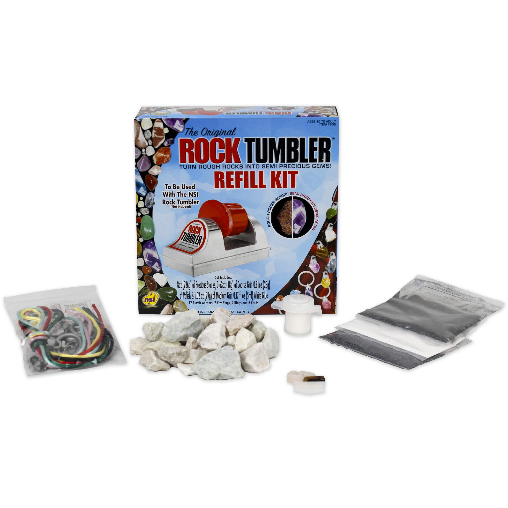 NSI Rock Tumbler Refill Kit - Classic Grit & Polish Set for Rock Polishing - Perfect for Jewelry Making, Geology Hobbies & DIY Crafts