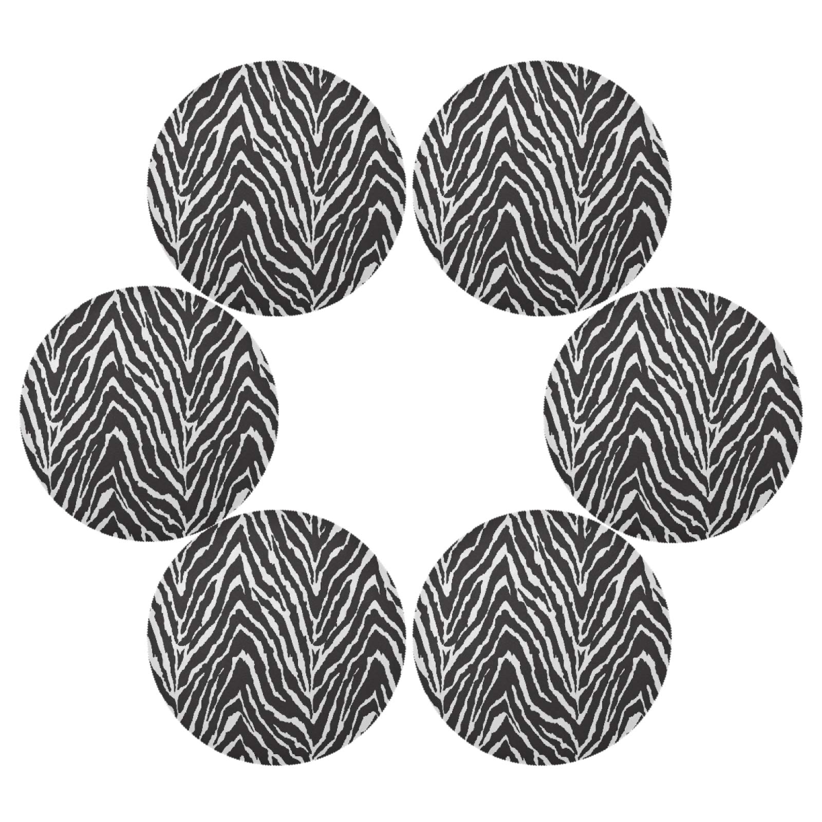ALAZA Black and White Zebra Print Round Placemats Set of 6 - Waterproof Dining Table Mats for Kitchen, Holiday Decor & Home Entertaining - Perfect for Dinner Parties, Thanksgiving, and Christmas Table Settings