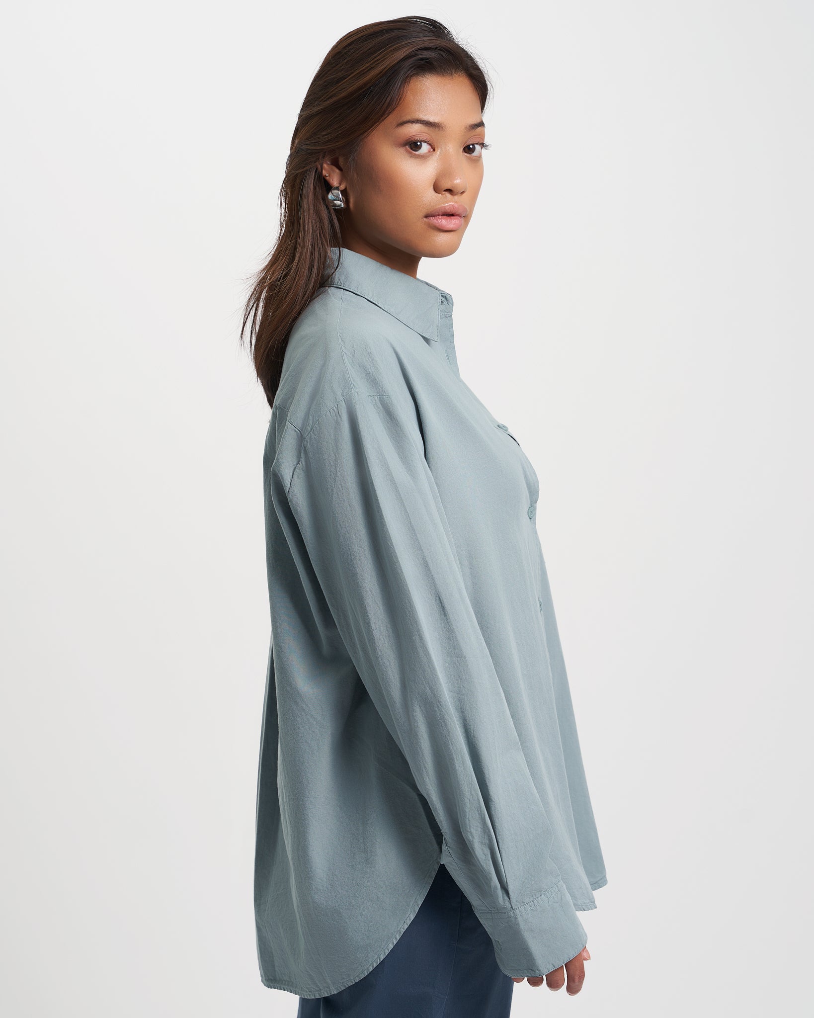 Organic Oversized Shirt for Women - Soft Lava Grey Cotton Tunic Top - Casual Loose Fit Shirt for Everyday Wear, Work & Travel