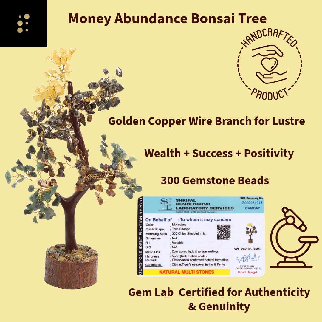 Money Abundance Bonsai Tree - Feng Shui Crystal Tree of Life for Wealth, Prosperity & Good Luck - Positive Energy Healing Crystals Decor - Spiritual Gift for Home, Office & Meditation Space