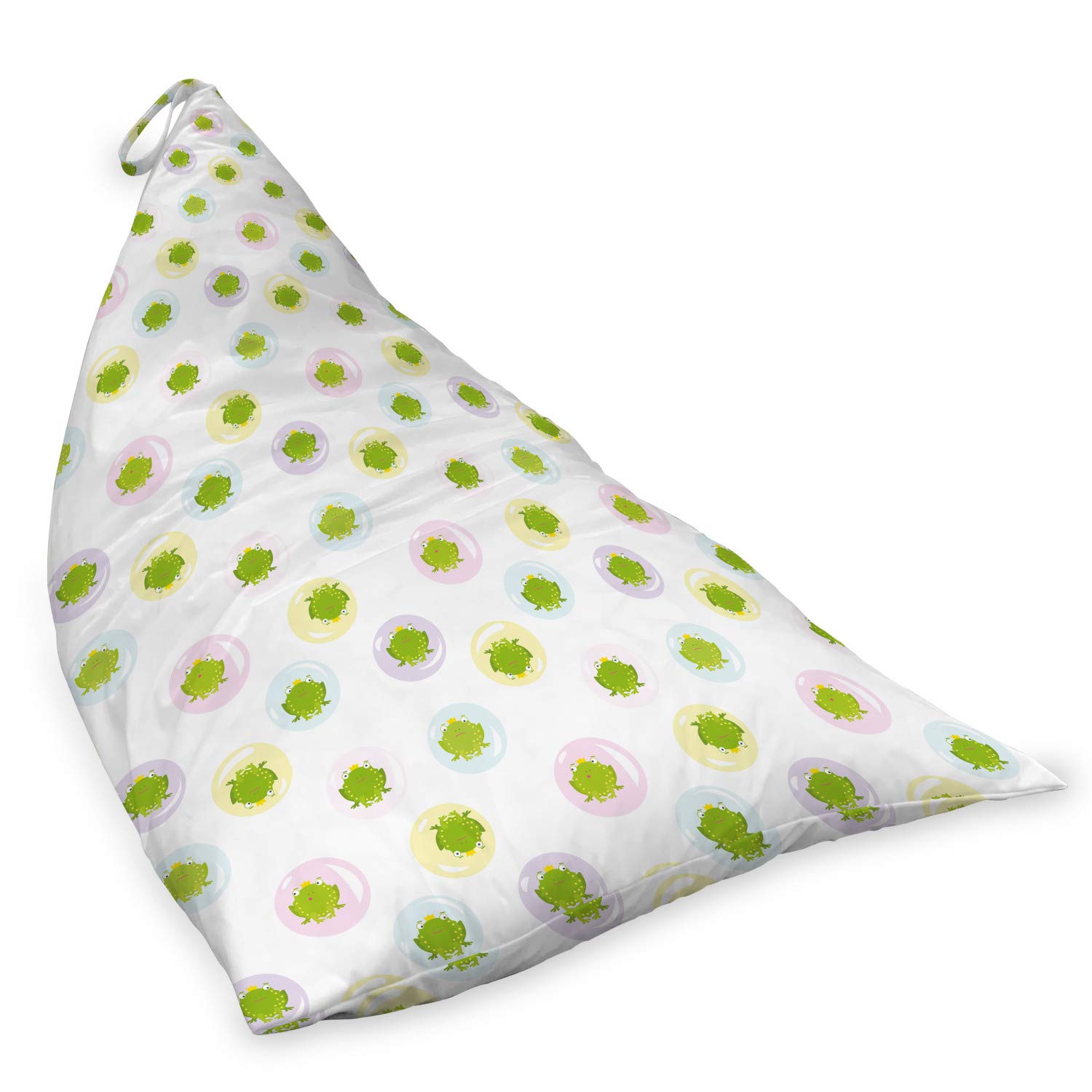 Ambesonne Cartoon Lounger Chair Bag - Frog Prince in Bubbles Theme Pastel Tones, Large Capacity Storage with Handle, Lounger Size (Yellow Green & Pale Yellow) - Perfect for Kids' Room, Nursery, or Outdoor Picnics