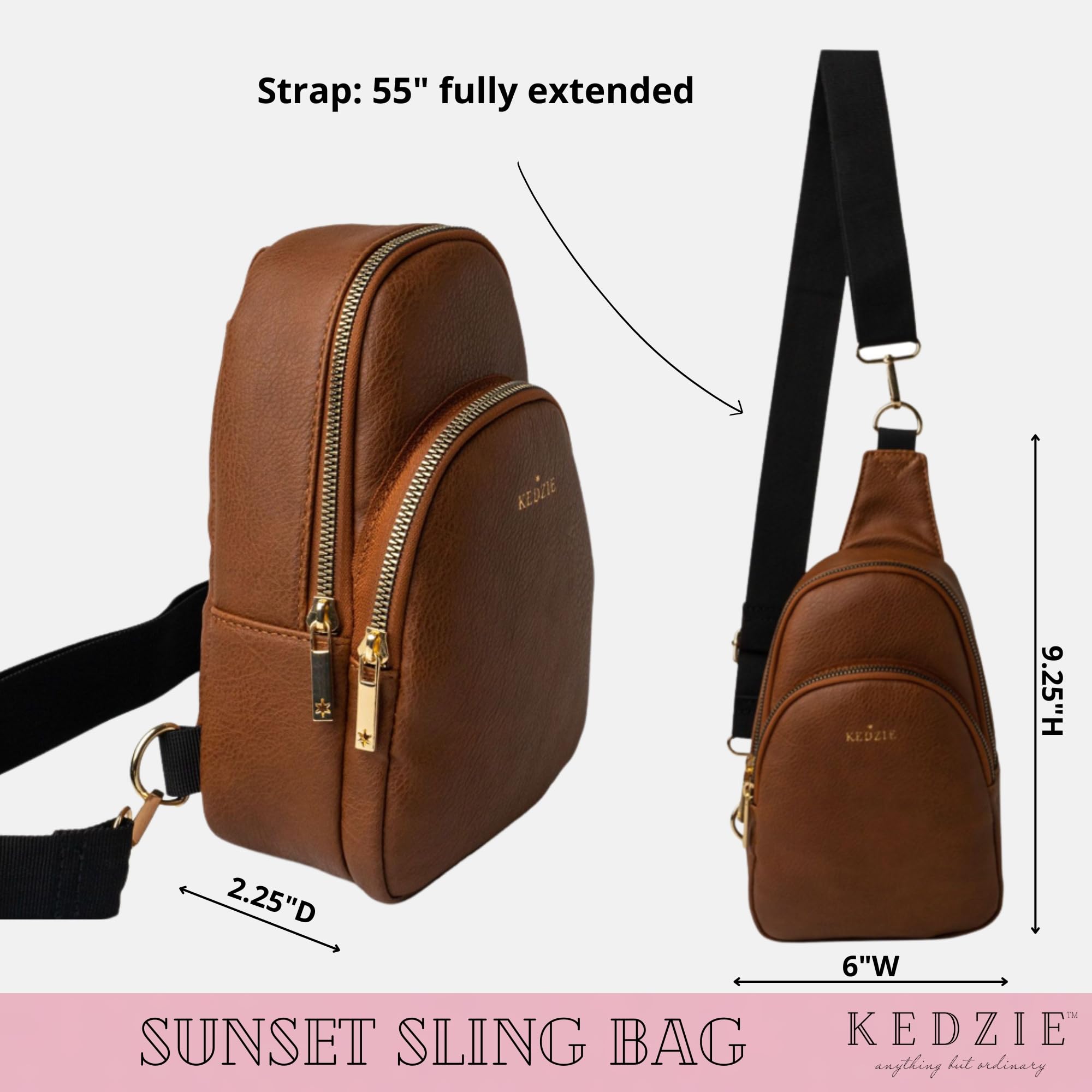 KEDZIE Sunset Sling Bag - Soft Vegan Leather Crossbody Purse for Women, Phone Holder & Fanny Pack | Perfect for Travel, Shopping & Everyday Use