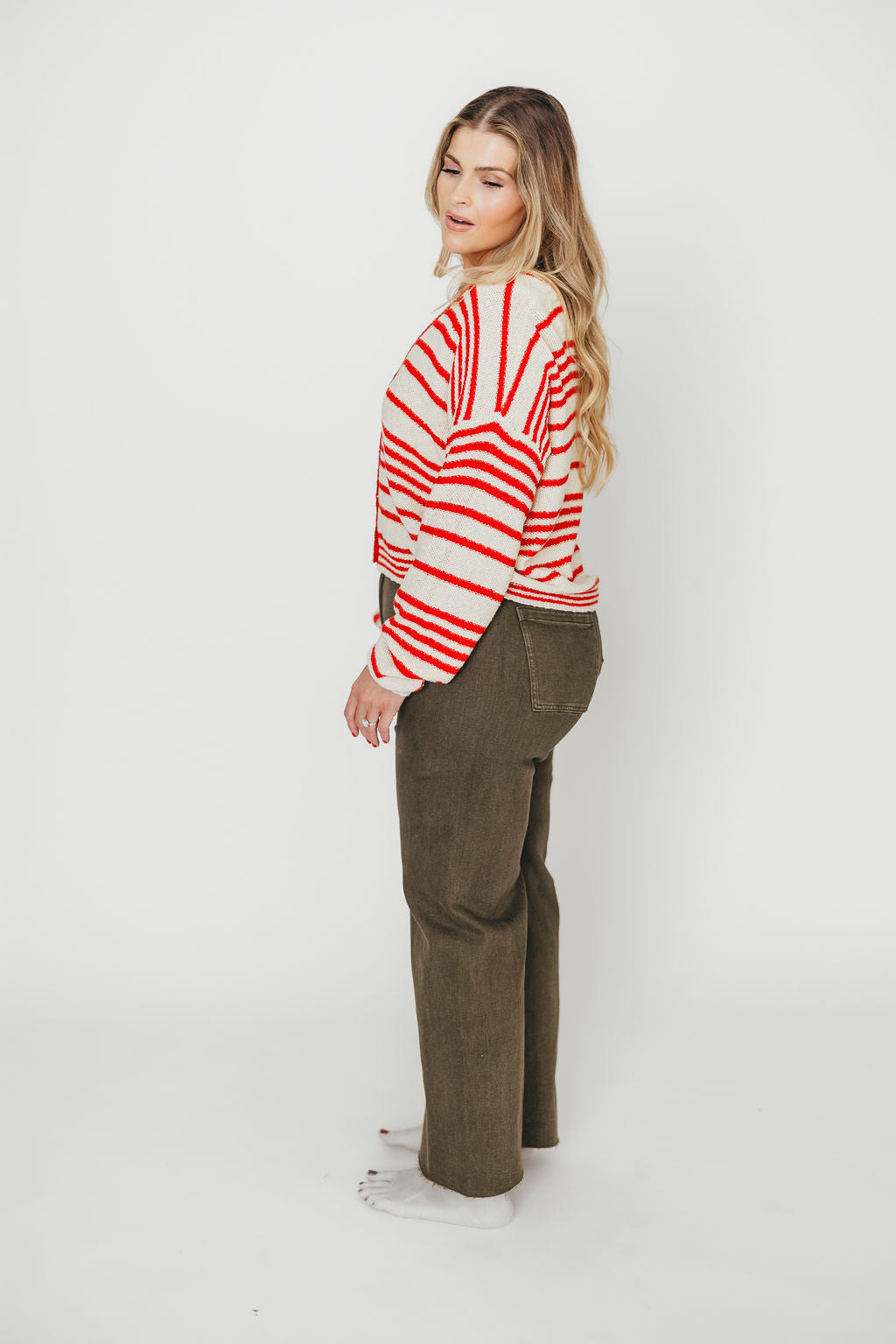 Alder Striped Cardigan and Stripe Tank Top Set - Natural/Red Color Combo | Cozy Fall Outfit for Women | Perfect for Casual Wear, Layering & Autumn Fashion