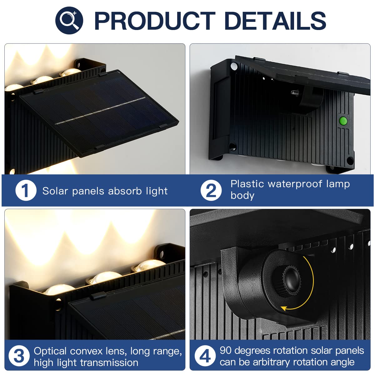 Solar Powered Outdoor Wall Lights - 2 Pack IP65 Waterproof Up/Down Lighting for Garden, Yard, Pathway - Black Small Solar Lights for Patio, Deck, Fence & Landscape Lighting