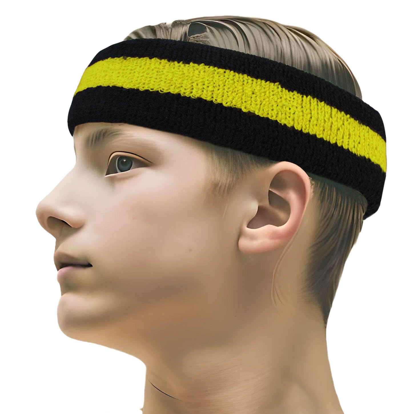 COUVER 2 Color Stripe Terry Sports Headband for Women & Men - Sweat Absorbent Workout Headband for Running, Yoga, Tennis & Gym - 1 Piece Pack
