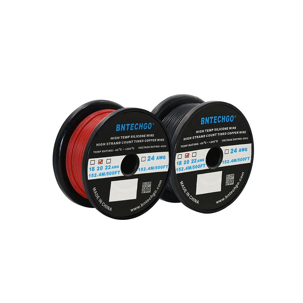 BNTECHGO 20 AWG Silicone Wire Spool - 500ft Red & Black Stranded Tinned Copper Wire for DIY Electronics, RC Models, and Automotive Projects | Flexible, Heat Resistant, High Conductivity