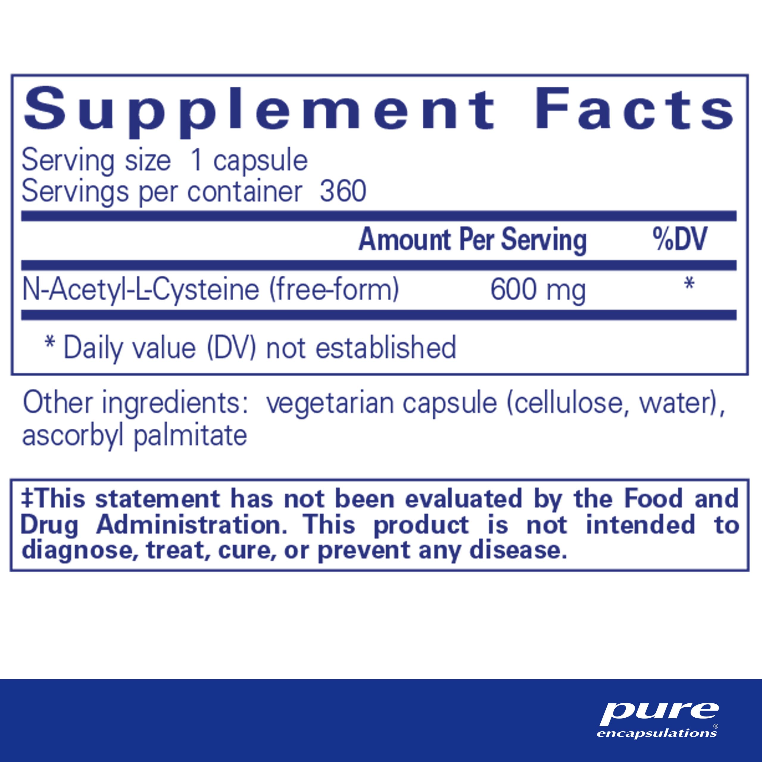 Pure Encapsulations NAC 600mg - N-Acetyl Cysteine Supplement for Lung Health, Immune & Liver Support, Antioxidant Boost - Freeform N-Acetyl-L-Cysteine - 360 Capsules - Supports Respiratory Wellness & Detoxification