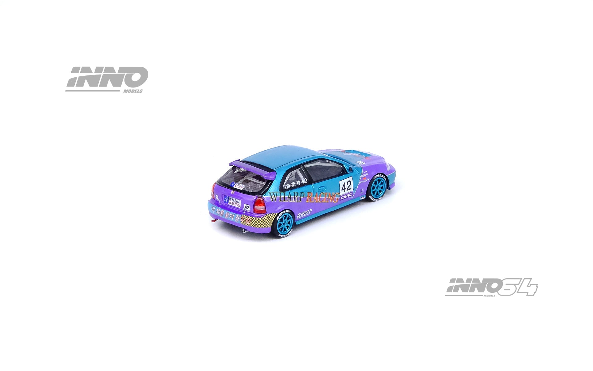 INNO Models 1:64 Scale Honda Civic EK9 Type R JDM Diecast Car - Wharp Racing Series - Collectible Miniature for Display, Racing Enthusiasts & Car Model Collections