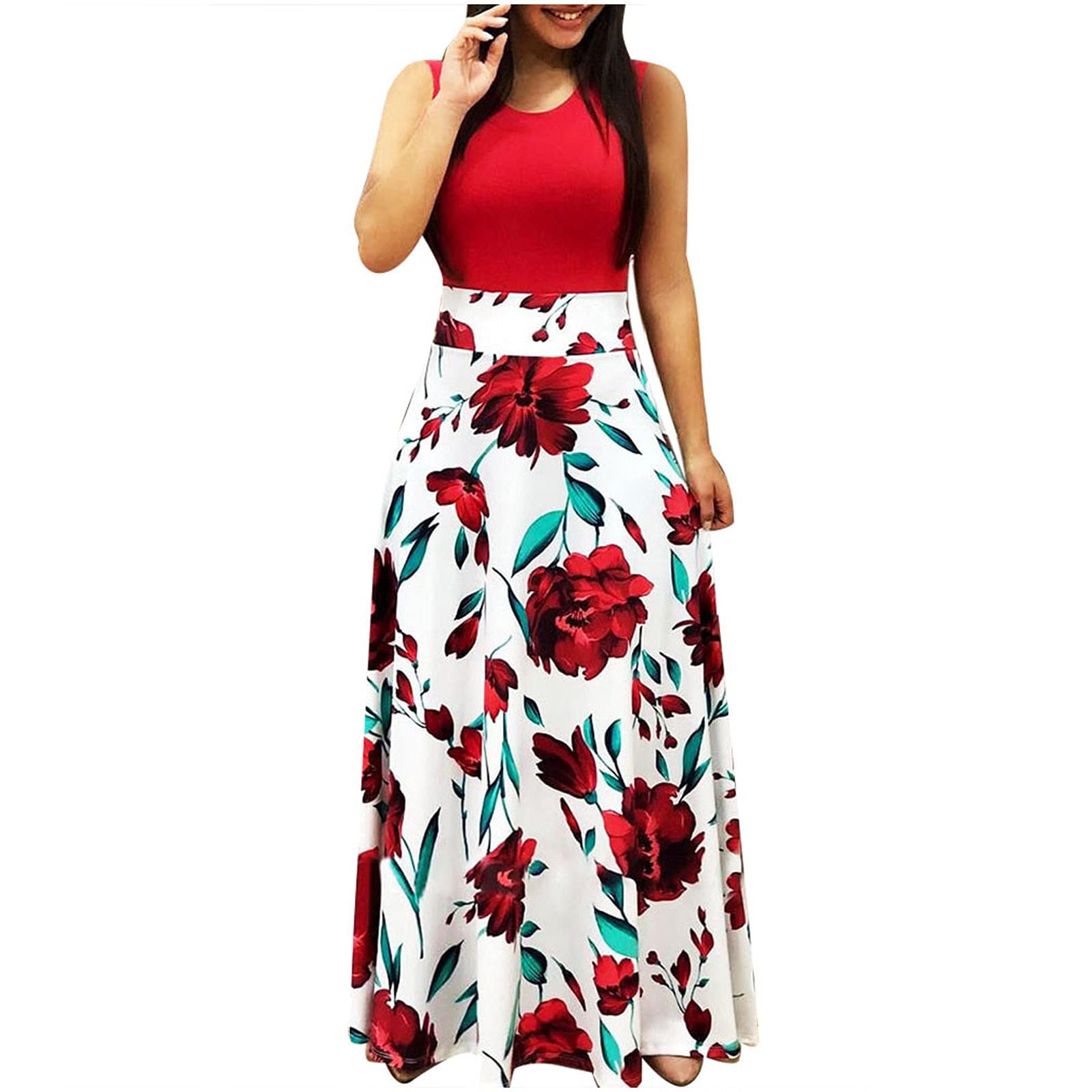 Women's Casual Sundress - Floral Maxi Beach Dress, Plus Size Sleeveless Long Dress for Vacation & Summer Outings | Perfect for Beach Parties, Tropical Getaways and Outdoor Date Nights