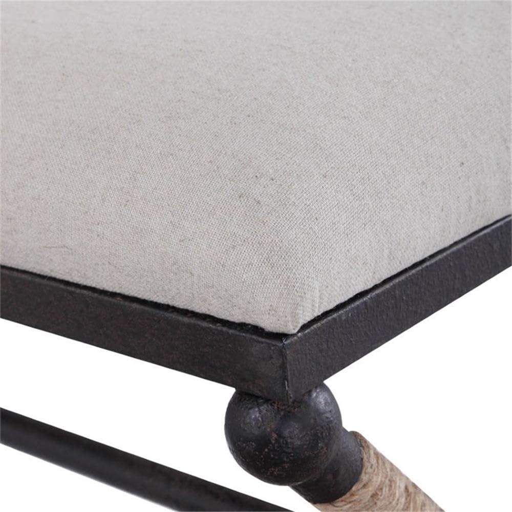BOWERY HILL Modern Upholstered Iron Bench in Oatmeal - Stylish Entryway, Living Room, or Bedroom Seating Furniture for Home Decor