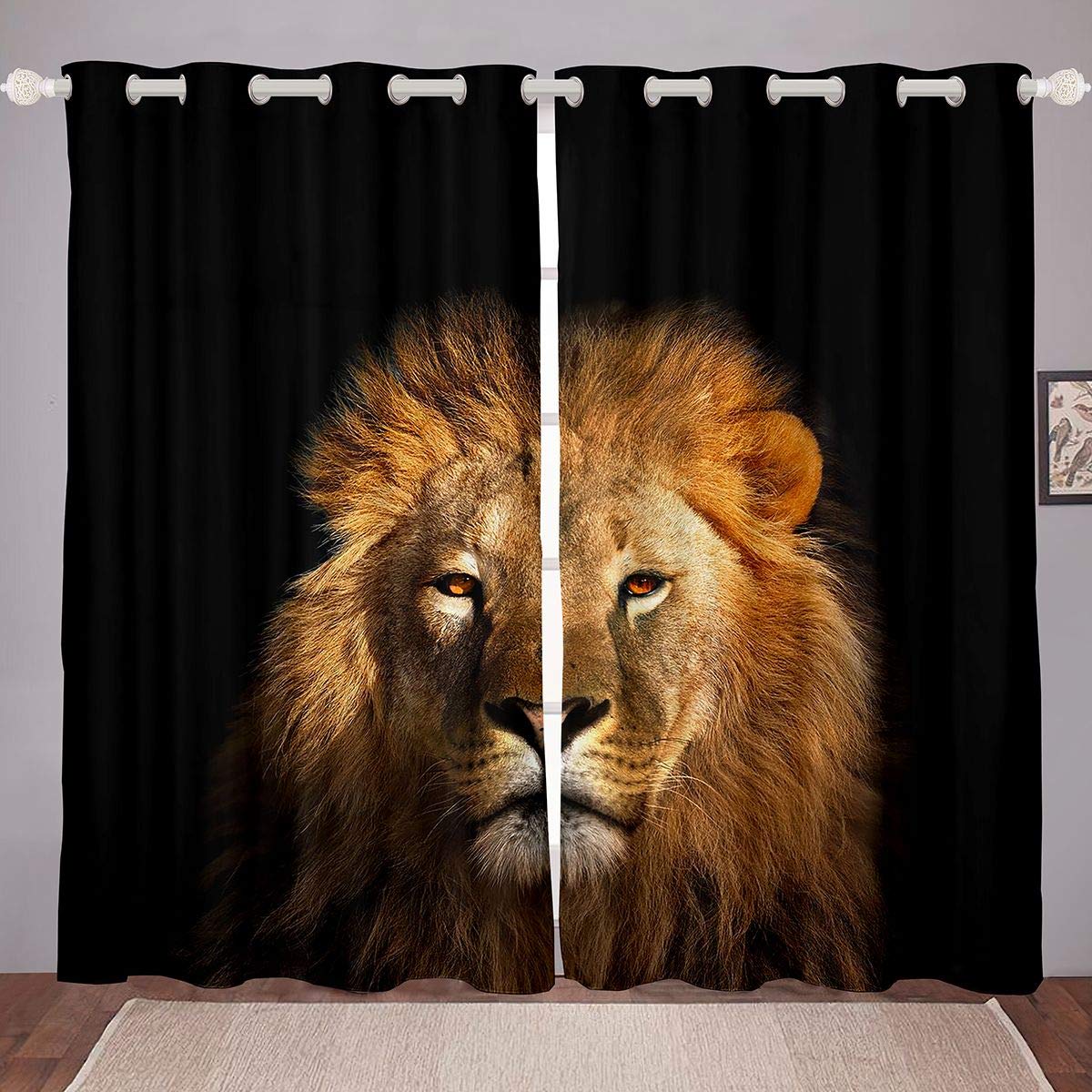 Feelyou Safari Lion Print Blackout Curtains - 38x45 Inch Wild Animal Pattern Window Drapes for Bedroom & Living Room (Set of 2 Panels) - Boys Girls Jungle Theme Decor - Perfect for Nursery, Kids Room & Wildlife Style Home Decor