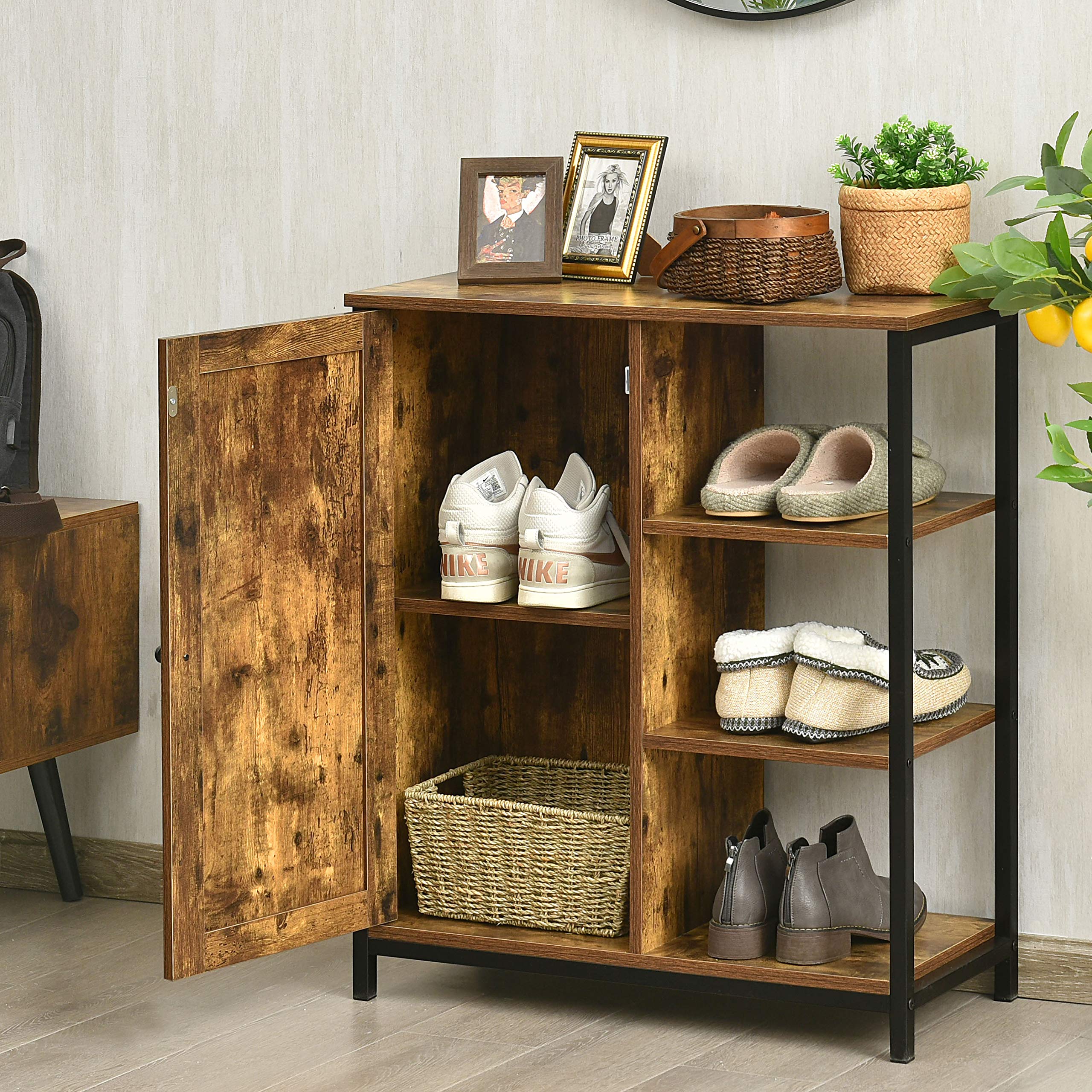 Giantex 3-Tier Open Shelf Storage Cabinet - Industrial Pantry Cupboard, Buffet Sideboard & Standing Bakers Rack - Rustic Brown Wooden Organizer for Bathroom, Living Room, Kitchen, Office - Perfect for Home Organization & Space Saving