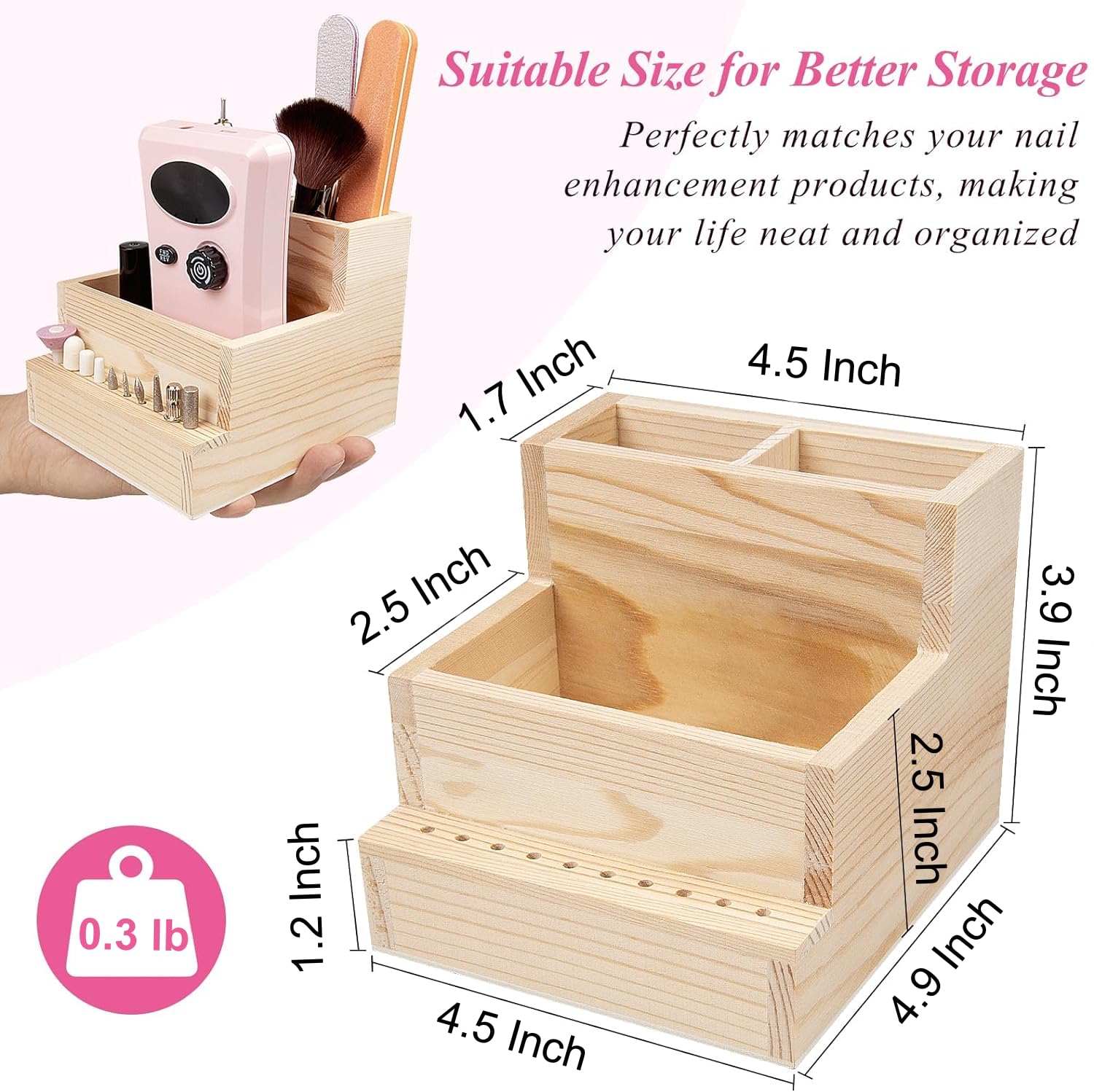 **Wooden Nail Drill Bit Holder with 10 Holes - Durable Storage Organizer for Nail Art Polishing & Grinding Bits - Perfect for Home Use & Nail Salons (Ideal for Manicure, Pedicure & Professional Nail Care)**