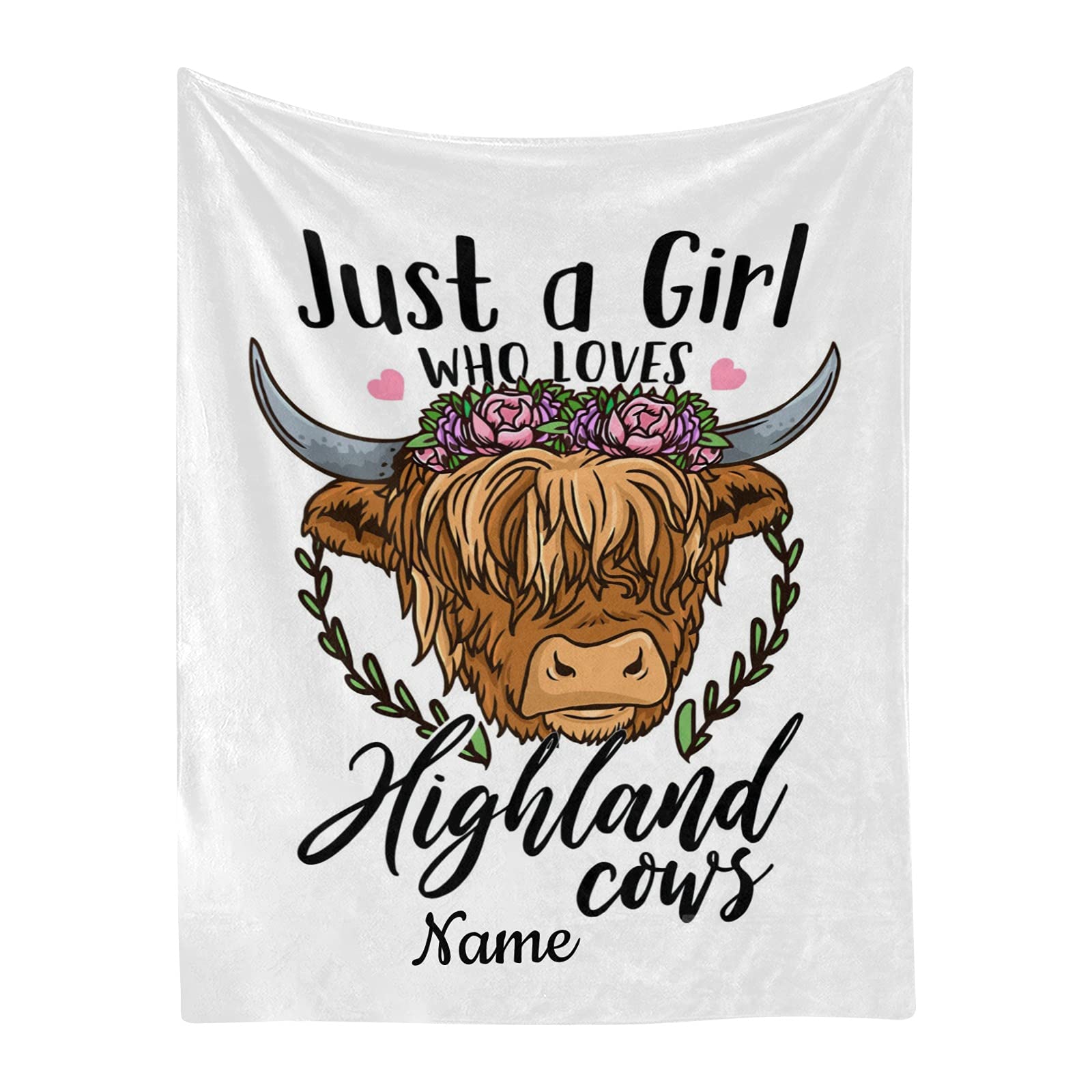 Personalized Highland Cow Fleece Blanket - Custom Name Super Soft 60'' x 80'' Plush Throw for Bed, Sofa & Gifts | Cozy Home Decor, Birthday Present for Cow Lovers, Nursery & Farmhouse Style