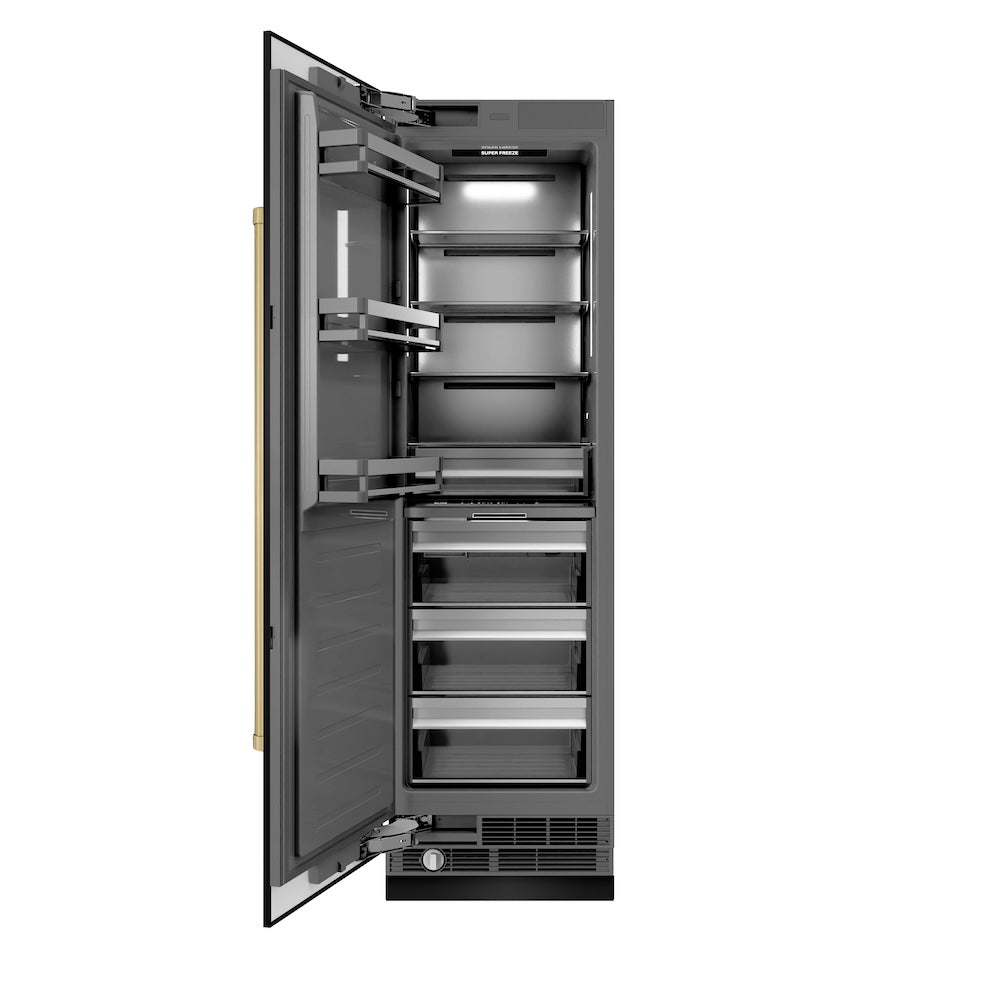 ZLINE Autograph Edition 24 Inch 12.4 Cu Ft Column Freezer - Black Stainless Steel with Graphite Gray Interior & Champagne Bronze Accents (RCFVZ BS 24 CB) - Perfect for Home Kitchen, Basement or Garage Storage