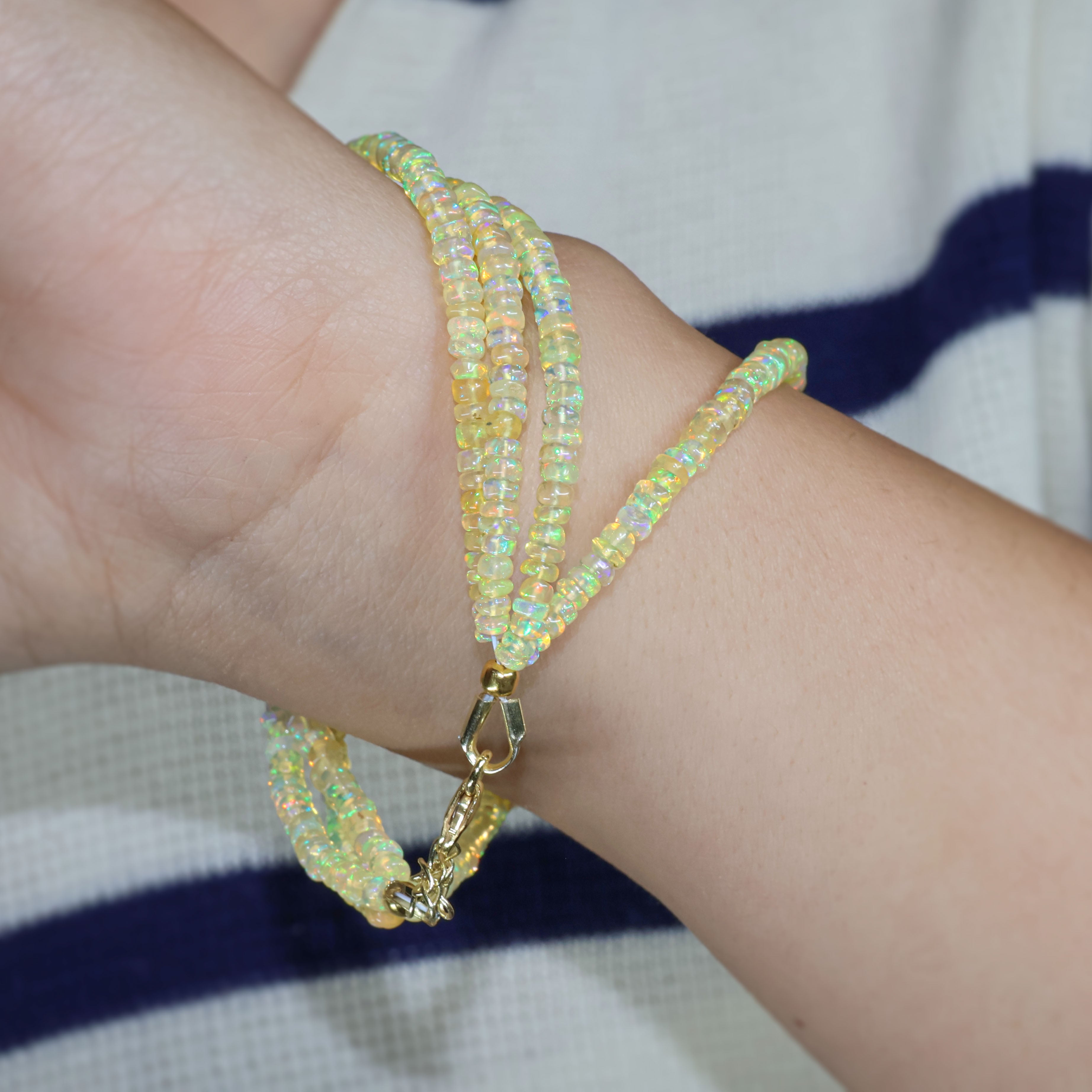 Natural Yellow Opal 4 Strand Plain Beaded Bracelet for Women - Boho Chic Handmade Jewelry Gift for Birthday, Wedding & Everyday Wear