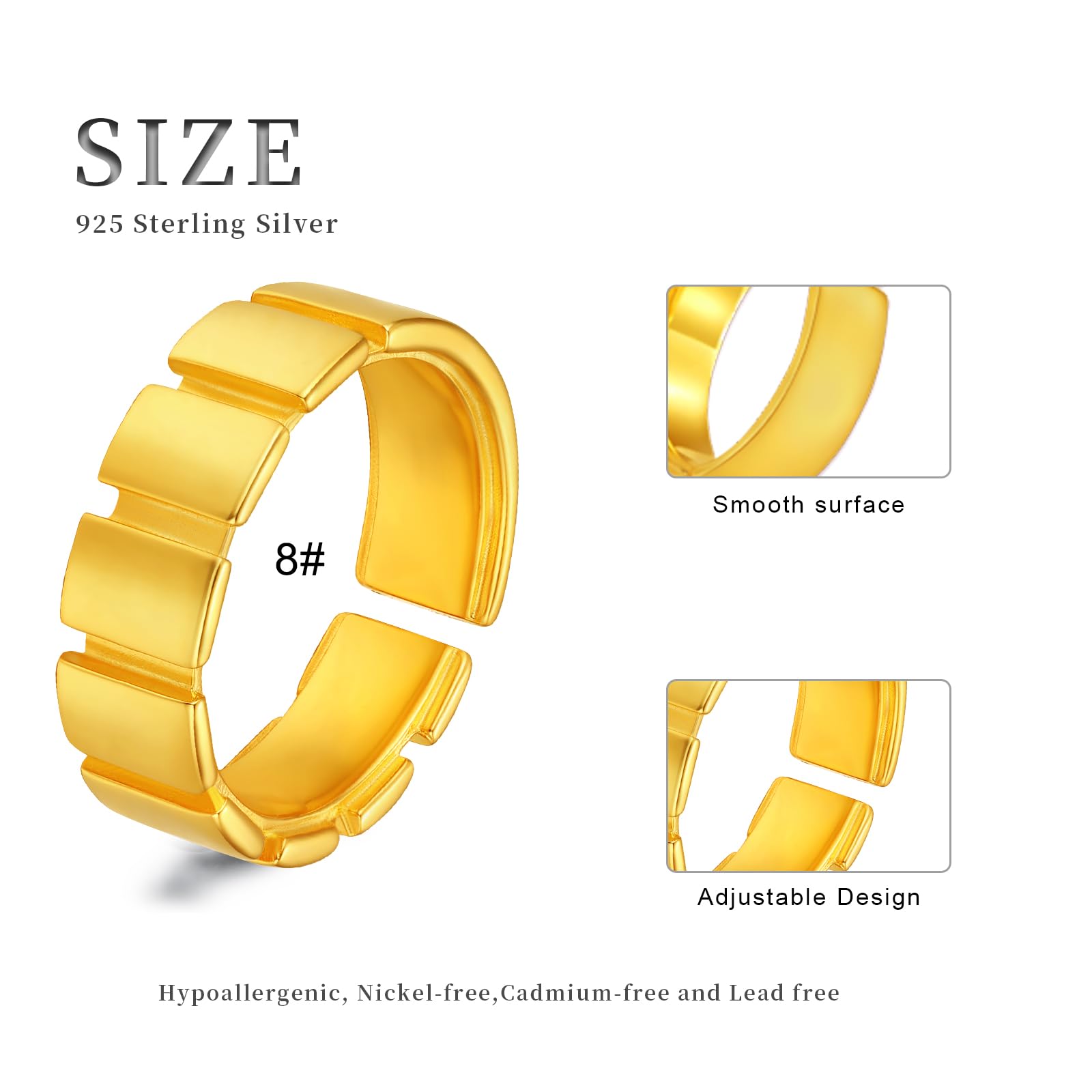 Midir&Etain 925 Sterling Silver Adjustable Rings for Women - Hypoallergenic Gold & Rose Gold Jewelry for Sensitive Skin | Perfect for Weddings, Anniversaries & Everyday Elegance