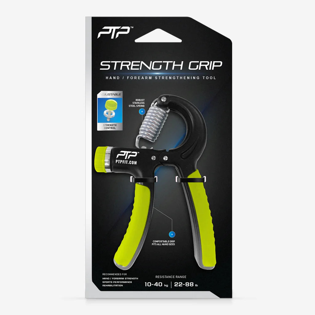 PTP Strength Grip - Premium Hand Grip Trainer for Athletes & Fitness (Black/Lime) - Improve Grip Strength for Rock Climbing, Weightlifting & Tennis