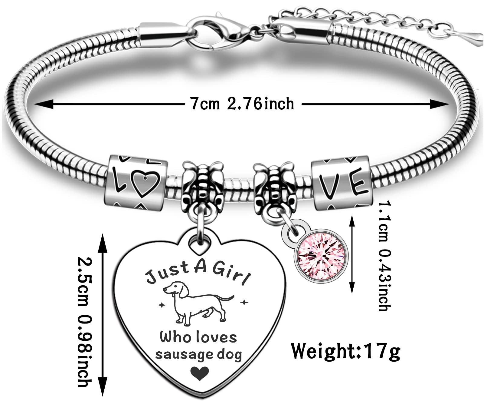 TTOVEN Dachshund Bracelet for Women - Sterling Silver Dog Lover Jewelry Gift for Her - Perfect for Birthday, Anniversary & Dog Mom Appreciation