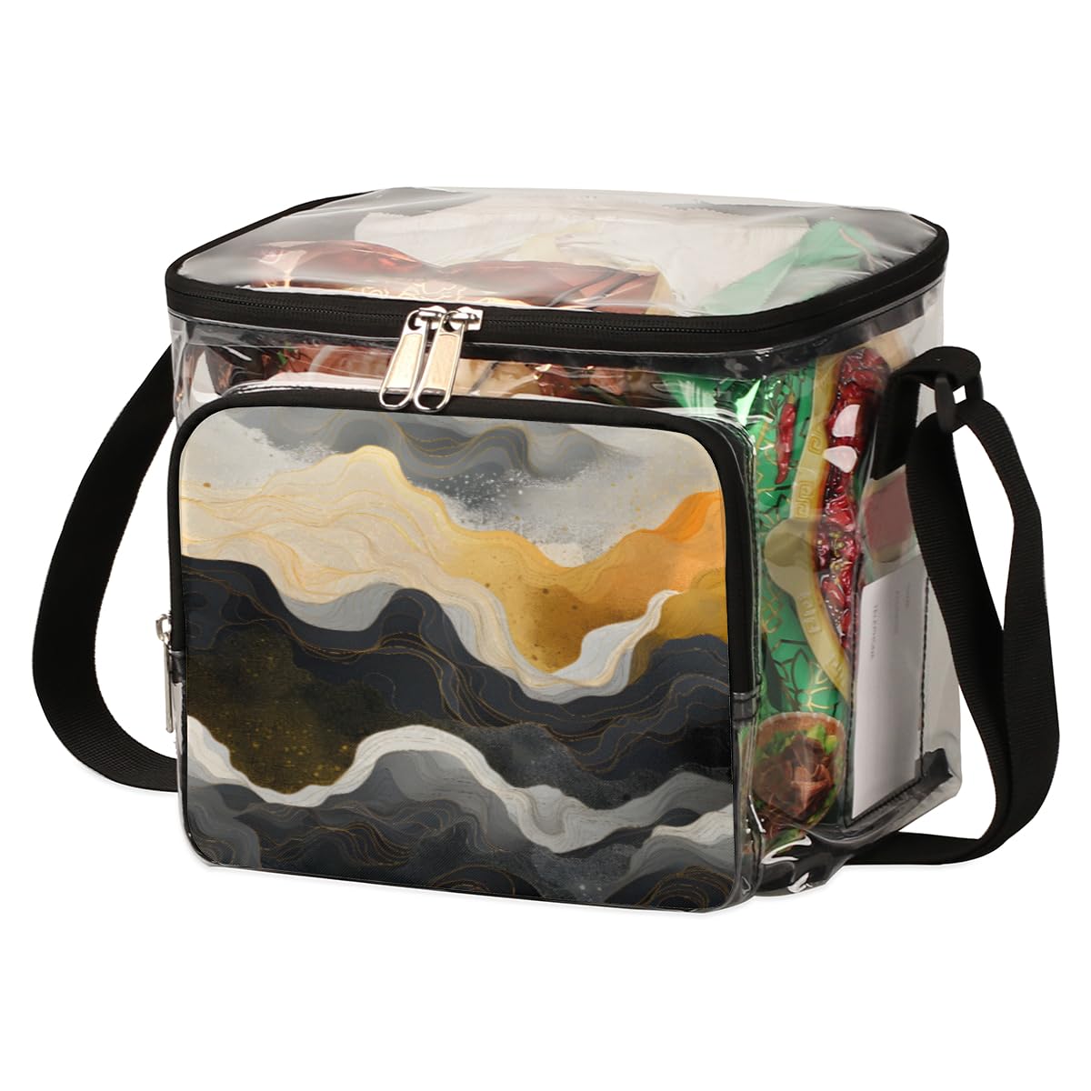 GzLeyigou Clear Marble Print Tote Bag with Handles - Fashionable Transparent Shoulder Bag for Women, Crossbody Purse for Outdoor, Travel, Picnic, Concerts & Sports Events (Stadium Approved) - Perfect for Beach, Shopping, Music Festivals & Daily Use