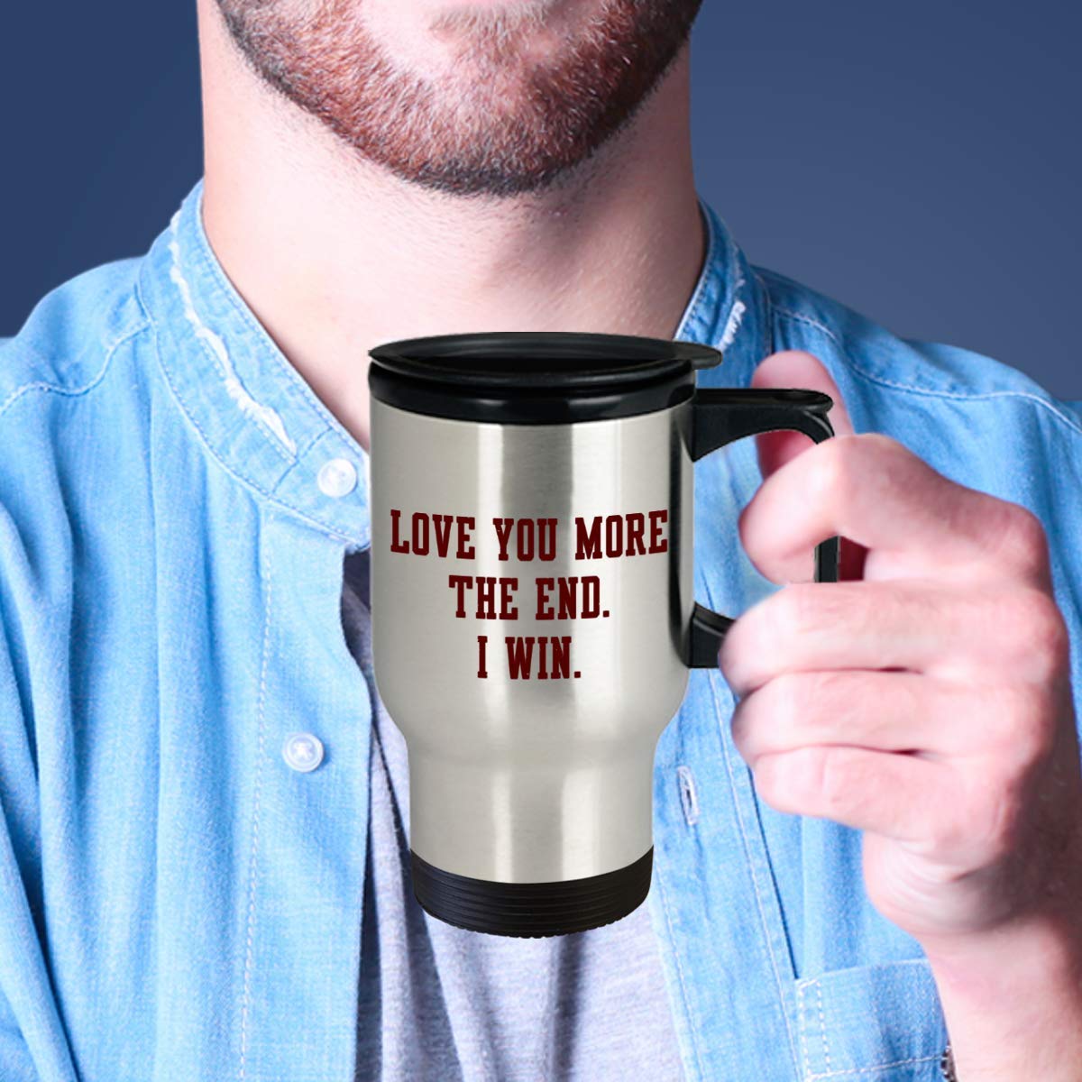 Zapbest Anniversary Gift - 'Love You More The End I Win' Funny Travel Mug, Premium 14oz Insulated Coffee Cup - Perfect for Couples, Office Humor & Road Trips