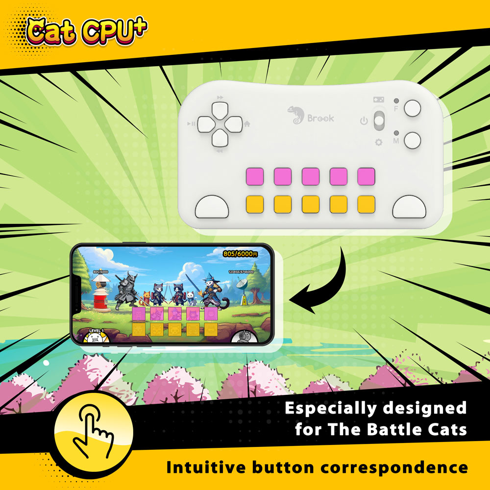 Brook Battle Cats CPU Plus Controller for Nintendo Switch - Wireless Gaming Controller with Turbo Function, Ergonomic Design - Perfect for Battle Cats, RPG, and Action Games