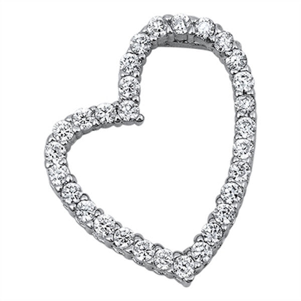 18mm Slanted Heart Pendant Necklace - 925 Sterling Silver with Round Pave Lab-Created White Sapphires | Perfect for Valentine's Day Gifts, Anniversary Presents & Romantic Occasions