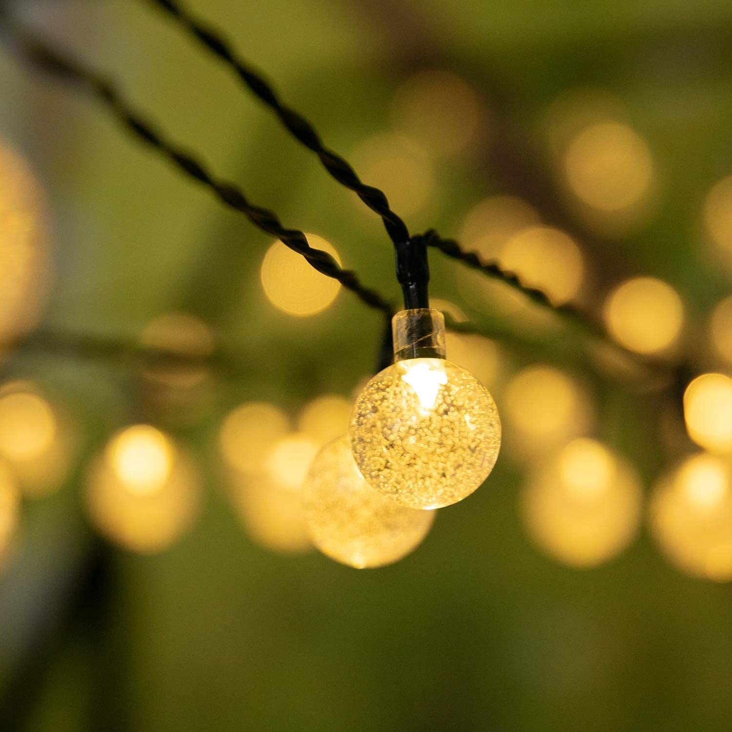 Lezonic 50LED Solar Crystal Globe String Lights - 8 Modes, 7M/24Ft Waterproof Outdoor Solar Lights for Garden, Patio, Yard, Christmas, Parties, Wedding (Warm White) | Perfect for Backyard Decor, Holiday Lighting, and Special Events