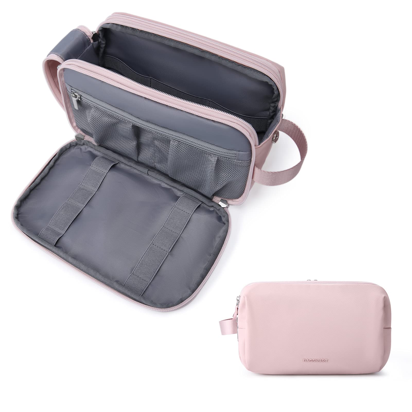 BAGSMART Water-Resistant Men's Travel Toiletry Bag - Large Pink Dopp Kit Organizer for Shaving Essentials & Bathroom Accessories | Perfect for Gym, Camping & Business Trips