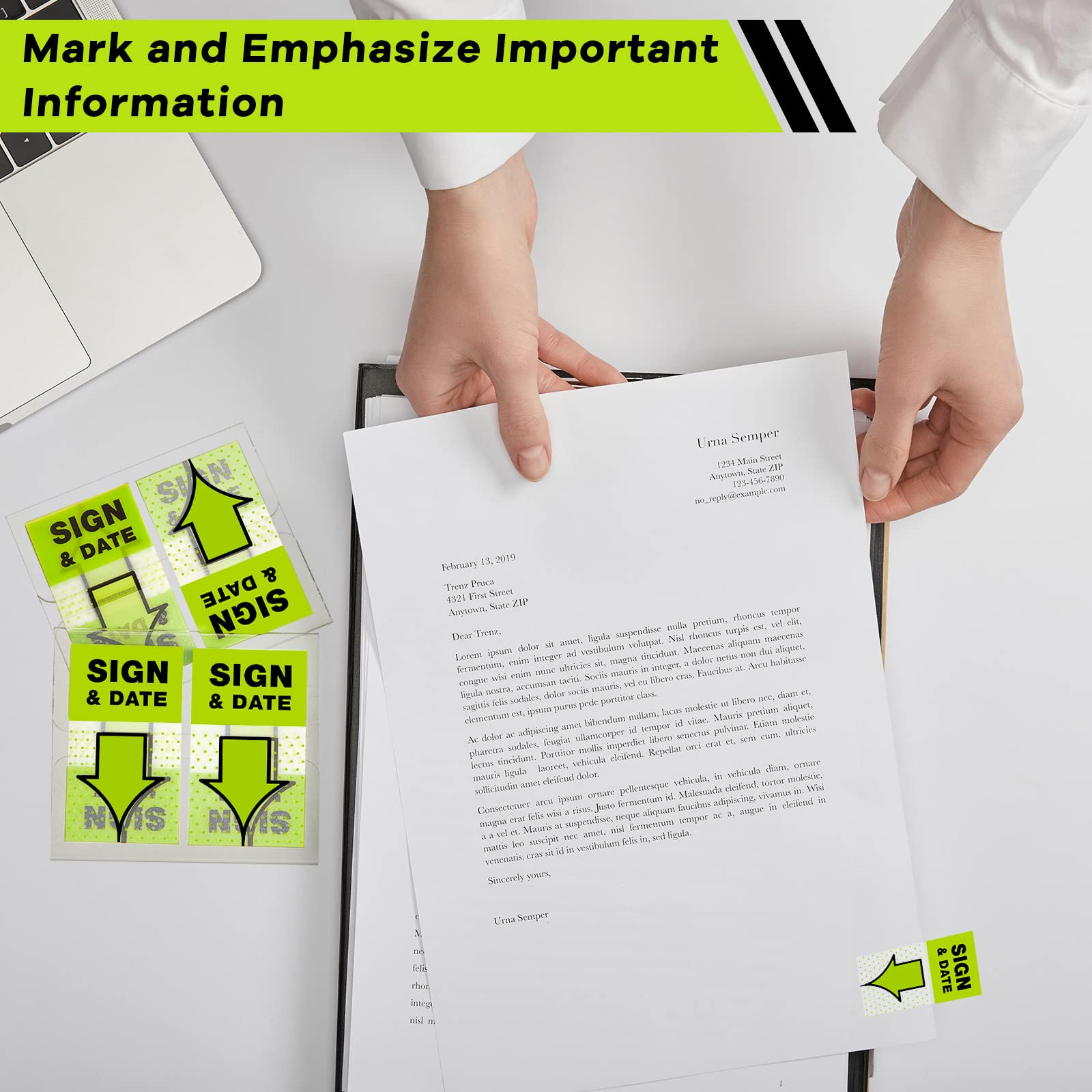 1250 Pcs Sign & Date Flags - 1 Inch Green Tabs for Office Notebooks & Books - Perfect for Annotating & Notary Use