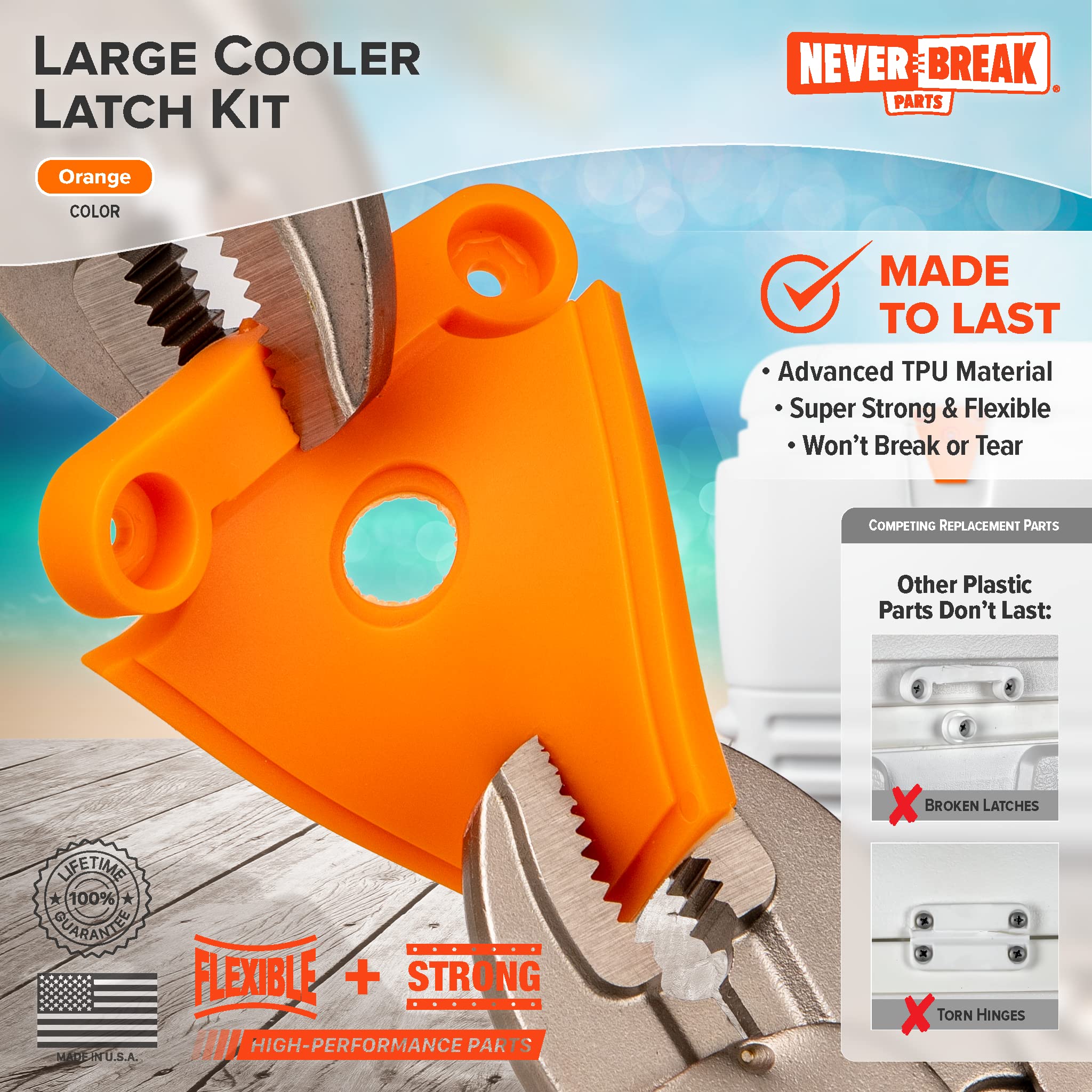 NeverBreak Parts - 2 Pack High Strength Igloo Cooler Replacement Latches with Posts and Screws | Durable Ice Chest Repair Kit for Outdoor Camping, Fishing, and Picnics