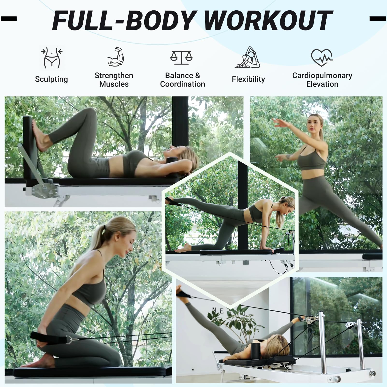 PAETA Foldable Pilates Reformer Machine for Home Gym - Dual Resistance Springs & Cords, Jump Board Included, 400 lbs Capacity | Perfect for Home Workouts, Pilates Studio & Physical Therapy
