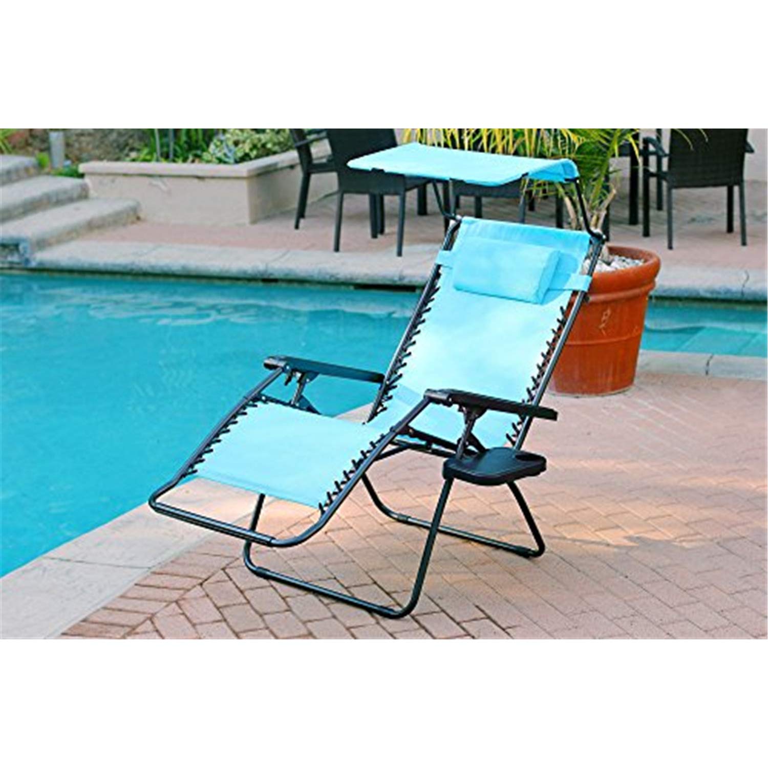 Premium Oversized Zero Gravity Recliner Chair with Adjustable Sunshade & Built-in Drink Holder - Comfortable Outdoor Patio Lounge Chair for Backyard, Poolside, Beach, and Camping - Pacific Blue