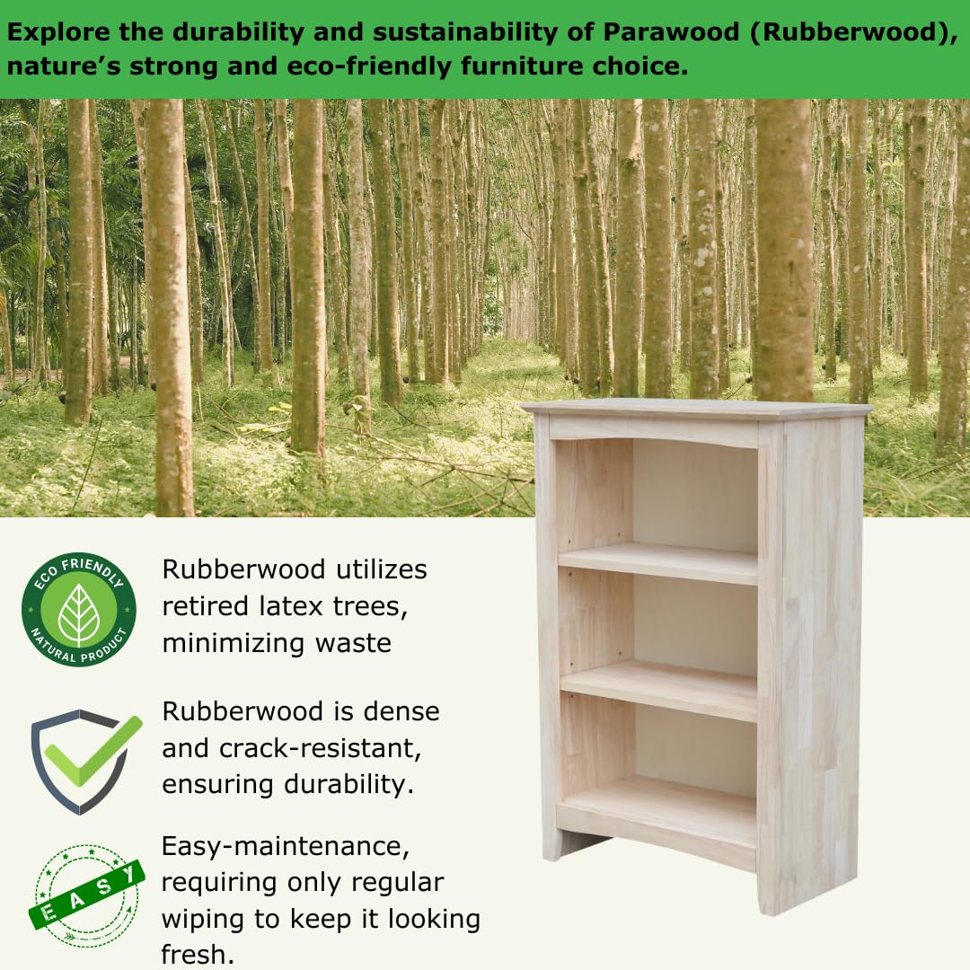 IC International Concepts 36-Inch Shaker Bookcase - Solid Wood Storage Organizer for Home & Office | Durable Unfinished Shelf for Living Room, Bedroom or Study