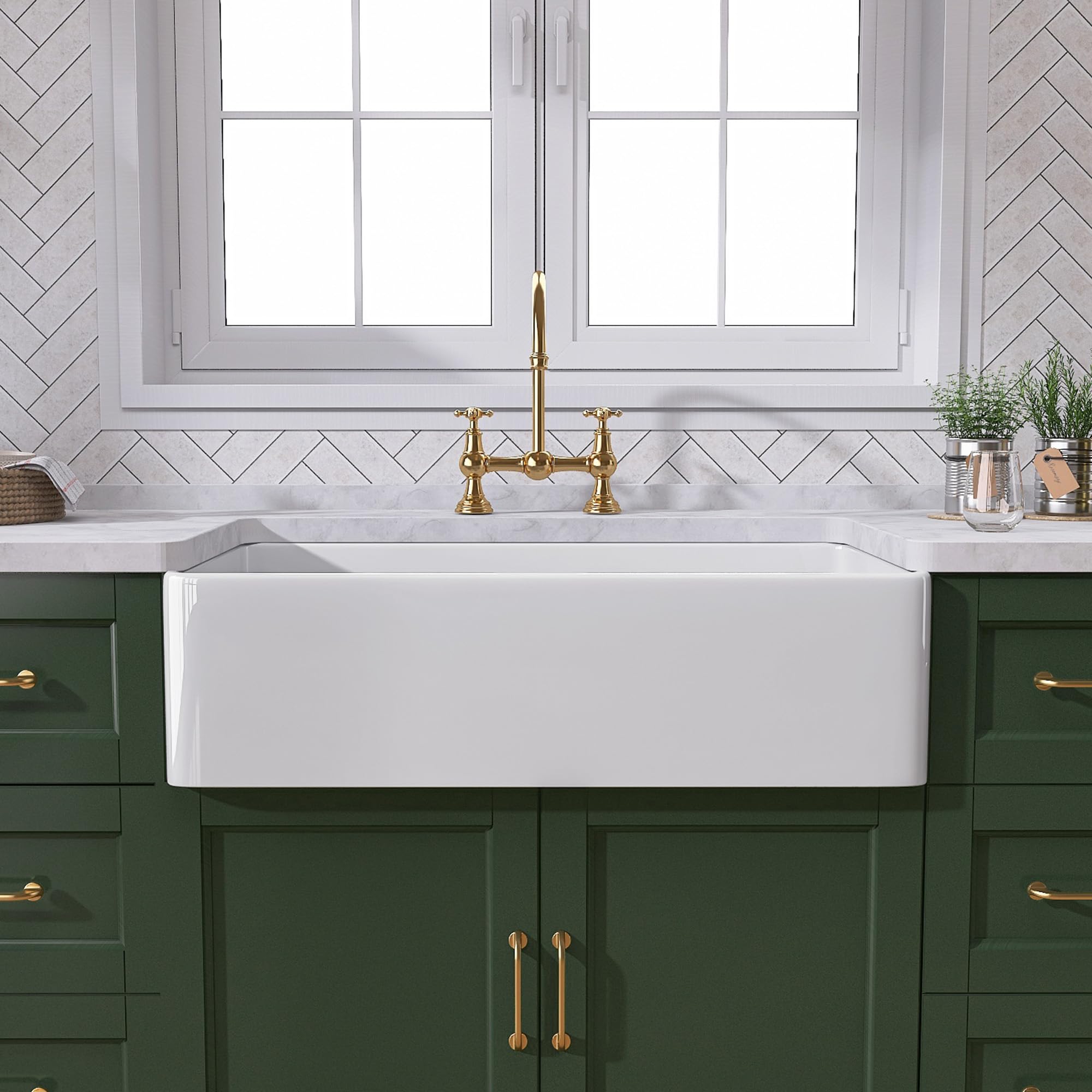 30 Inch White Farmhouse Sink - Fireclay Apron Front Single Bowl Deep Kitchen Sink with Accessory Kit | Undermount/Drop-In Installation | Modern Luxury Design for Farmhouse & Contemporary Kitchens
