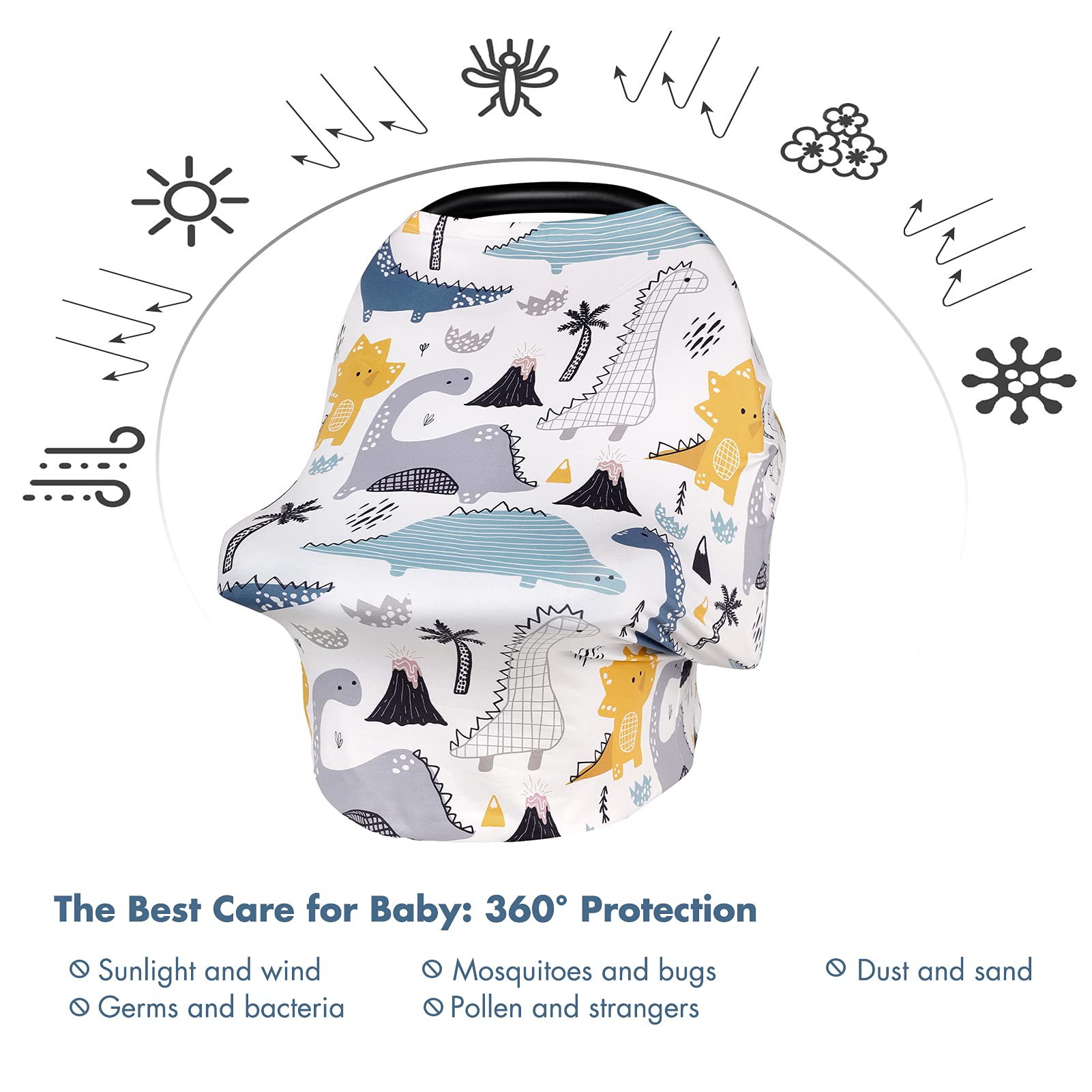 YIVEKO Stretchy Baby Car Seat Cover for Boys & Girls - Universal Nursing Cover for Breastfeeding, Shopping Cart, High Chair & Stroller - Dinosaur Print Baby Car Seat Canopy - Perfect for Travel, Shopping & Outdoor Activities