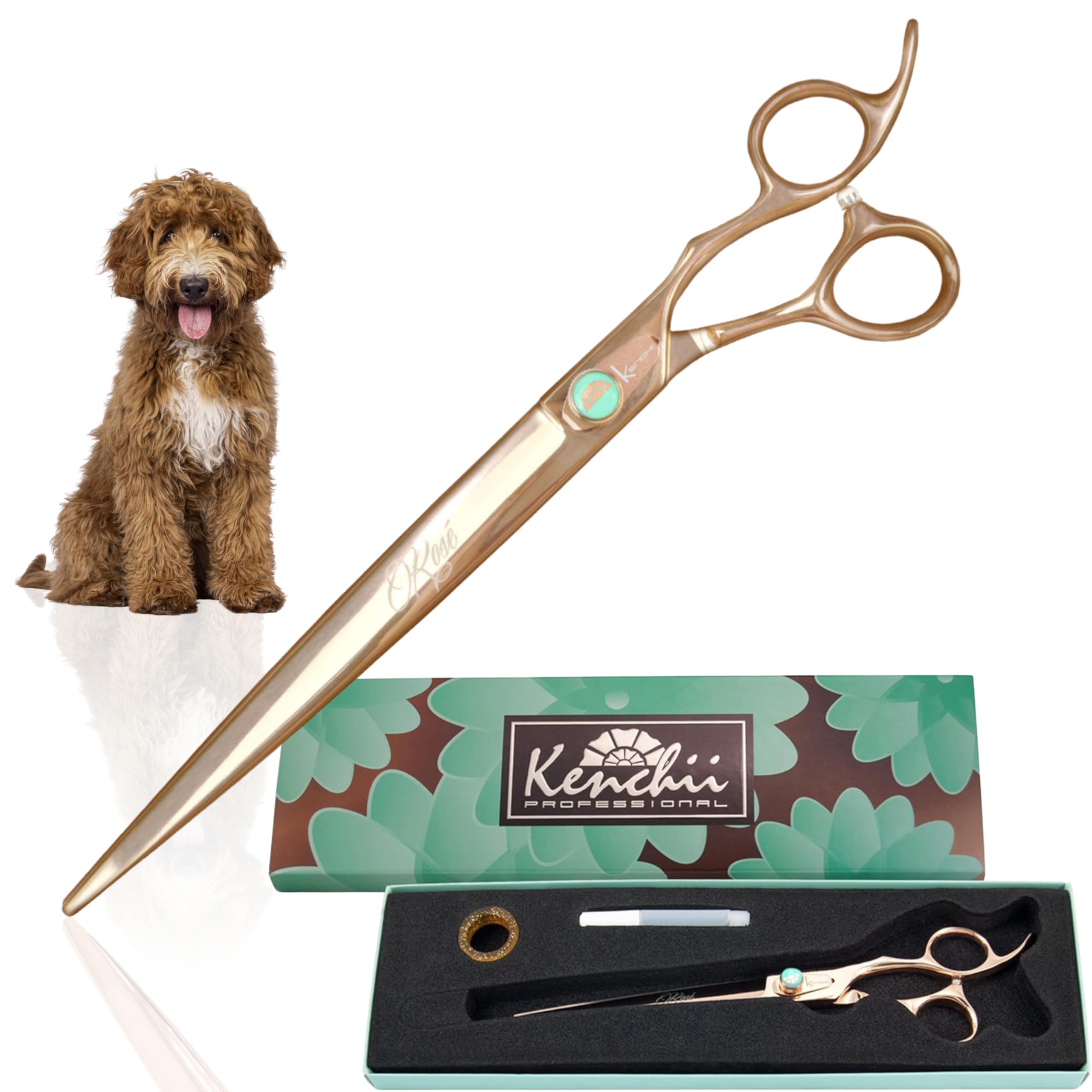 Premium Kenchii Rose Dog Grooming Scissors - 9 Inch Professional Straight Shears for Precise Pet Hair Cutting | Ergonomic Handle for Comfort | Heavy Duty Sharp Stainless Steel Blades | Perfect for Professional Groomers & Home Pet Care