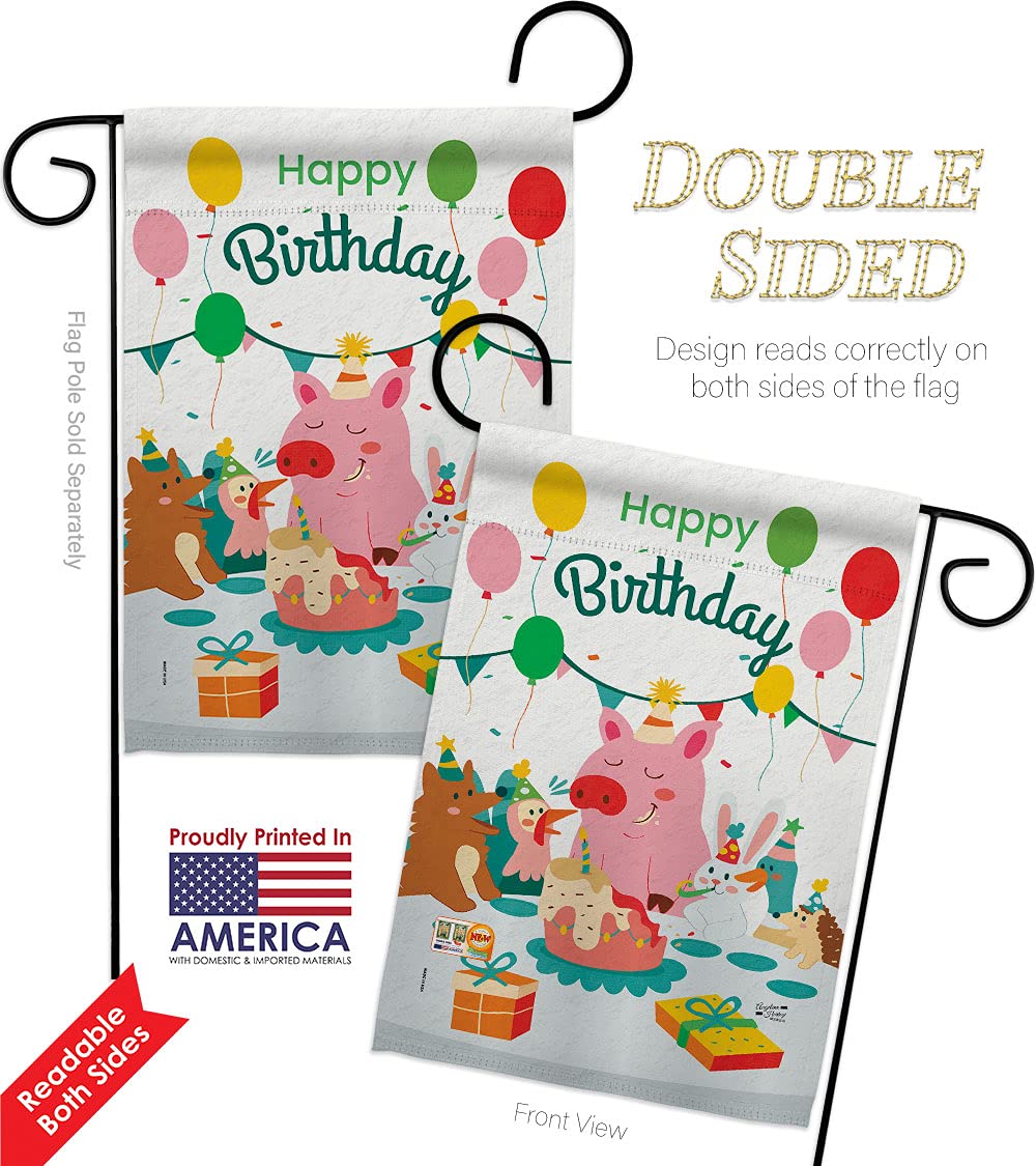 2-Pack Double-Sided Birthday Garden Flags (13x18.5 Inch) - USA Made Celebration Cake & Candy Bouquet Design for Yard Decor, Housewarming, Anniversary & Party Decorations - Perfect for Outdoor Festive Occasions
