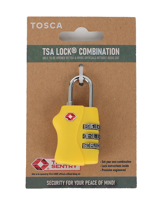 Tosca TCA005 TSA Approved Combination Luggage Lock - Secure Travel Lock for Suitcases, Backpacks & Bags - Bright Yellow for Easy Identification - Perfect for Airports, Hotels & Travel Security
