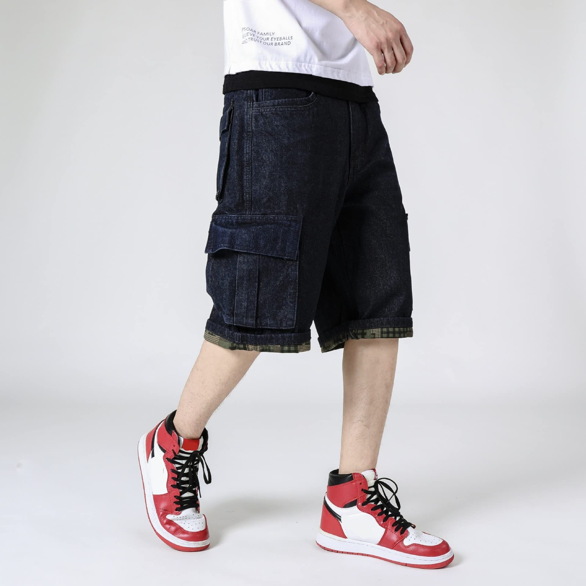 QBO Men's Loose Fit Work Jeans Denim Cargo Shorts - Big & Tall Casual Plus Size Pants for Outdoor Work, Hiking & Everyday Wear