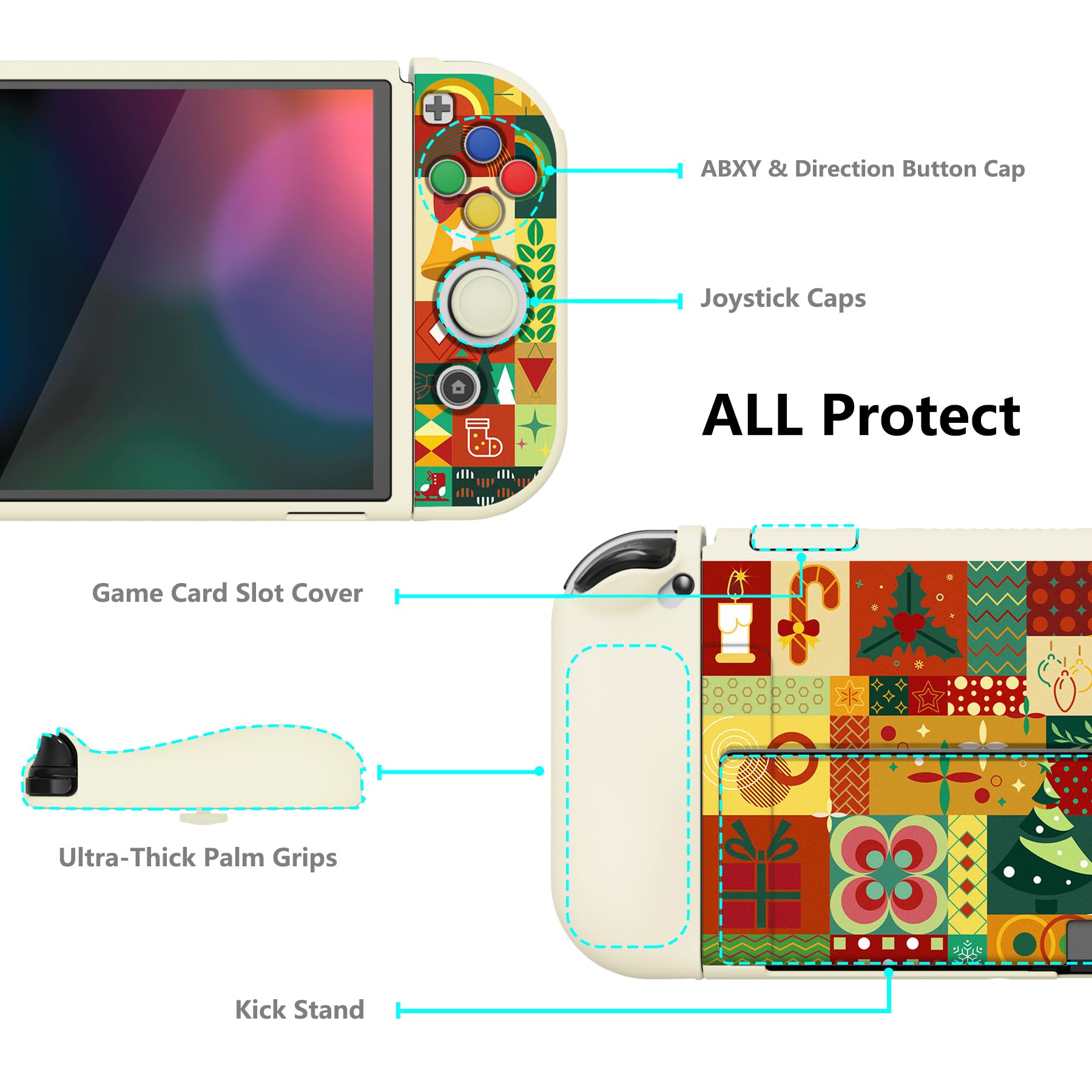 PlayVital Protective Case for Nintendo Switch OLED - Shockproof Cover with Joystick Caps & Button Protectors | Christmas Gift Box | Perfect for Travel, Gaming Parties & Daily Storage