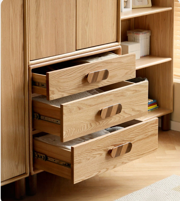 Solid Oak Wood Wardrobe Bookcase - Free Combination for Bedroom, Living Room, and Office Storage