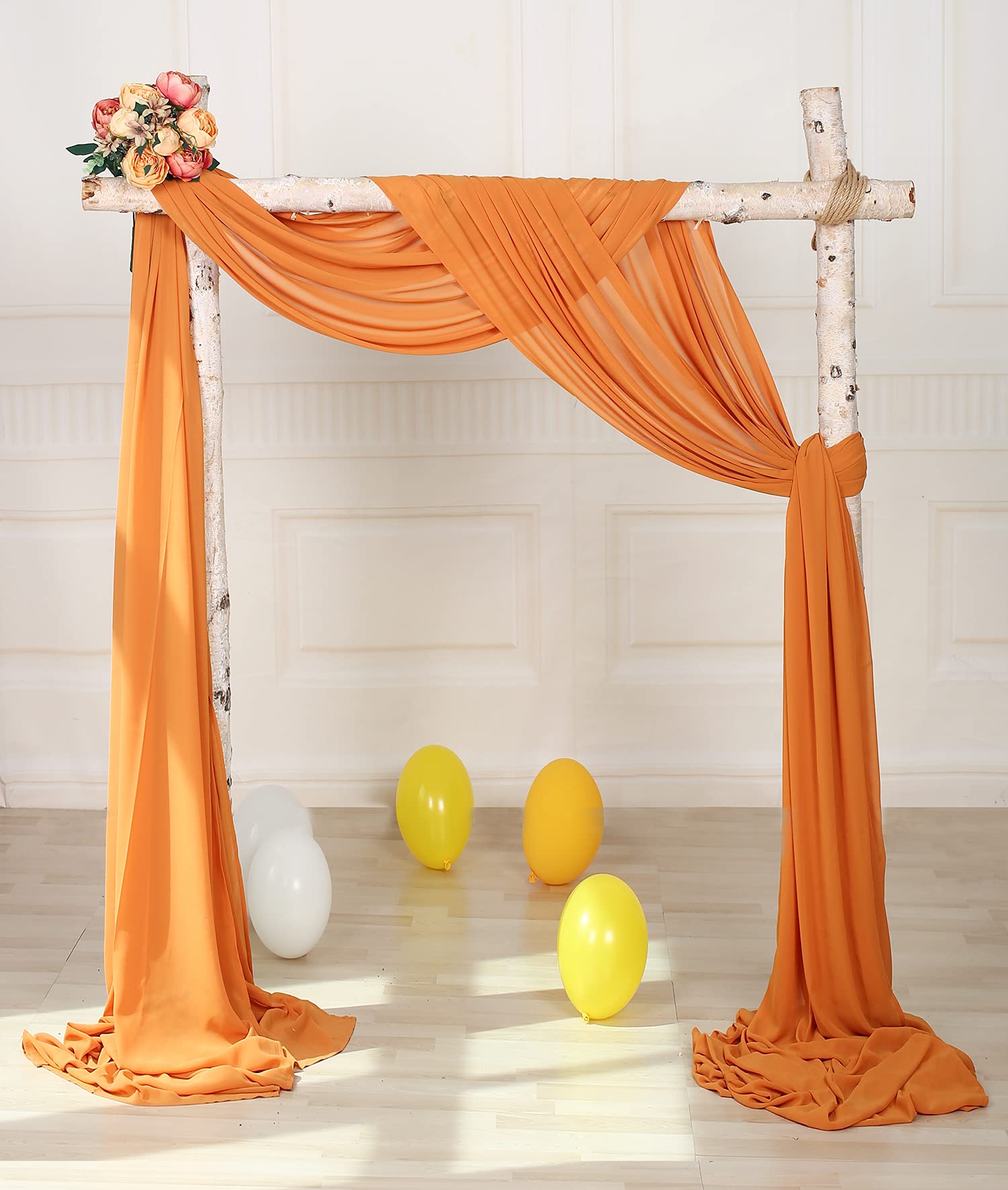 SHERWAY 2 Panels Chiffon Wedding Arch Drapes - Orange Sheer Fabric Curtains for Wedding Ceremony Backdrop, Party Decor, Reception Swag (27
